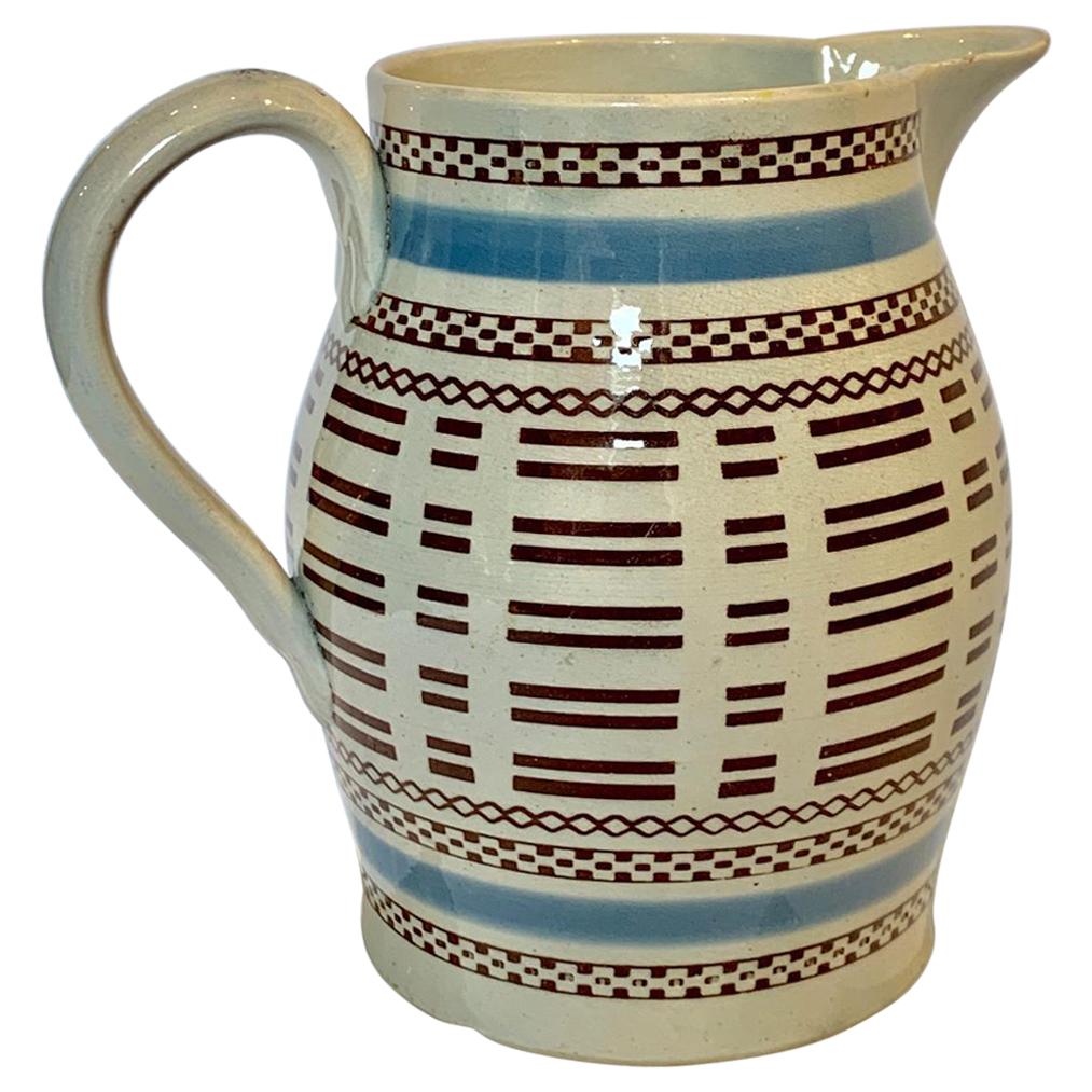 Mochaware Pitcher with Baby Blue and Black Slip Decoration, England, circa 1815