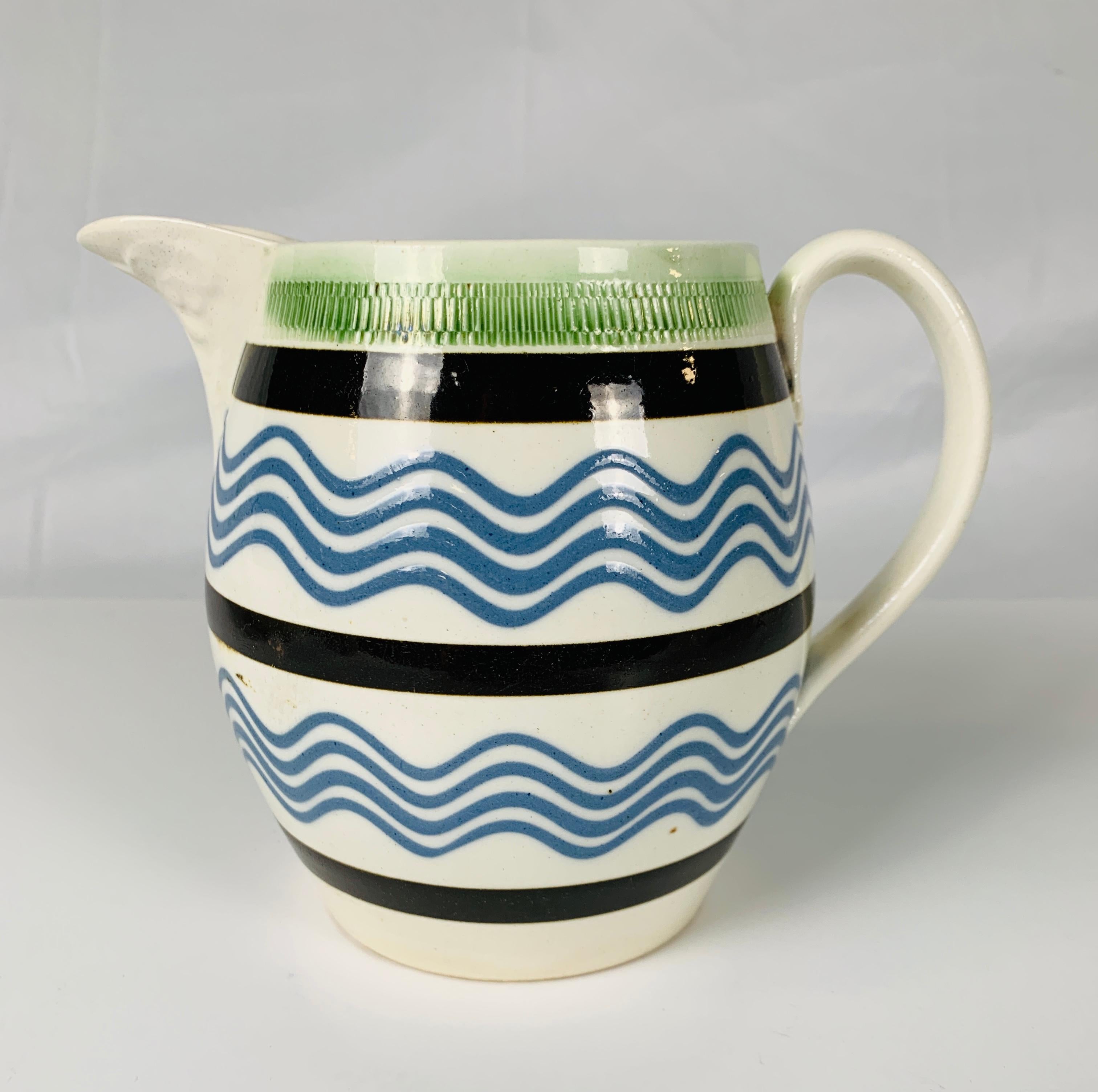 Country Mochaware Pitcher with Sky-Blue Trailed Slip Lines