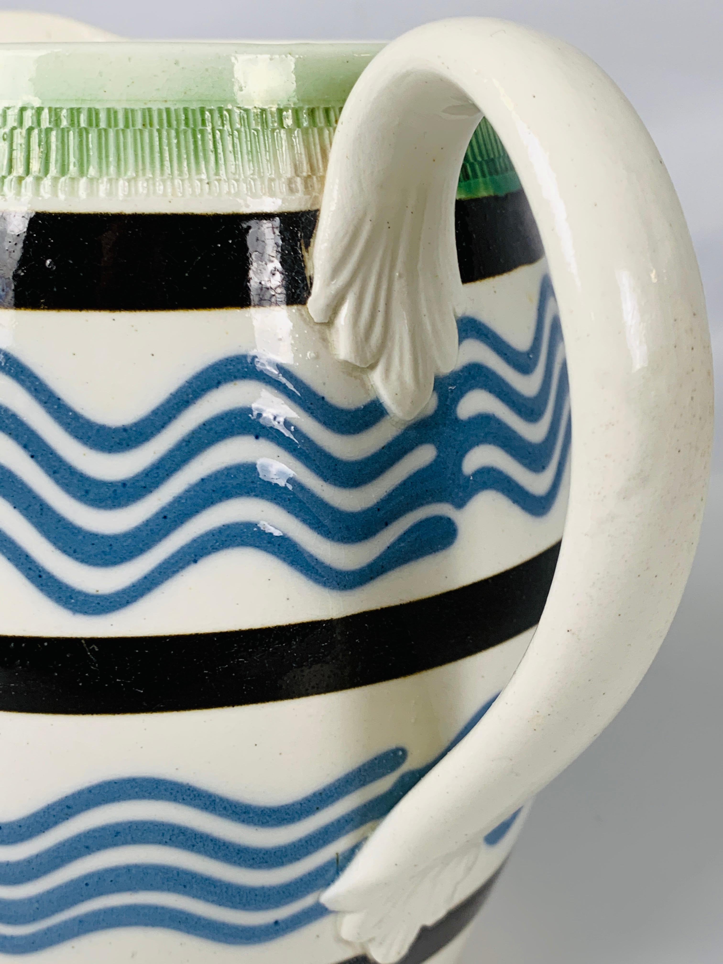 Mochaware Pitcher with Sky-Blue Trailed Slip Lines 1