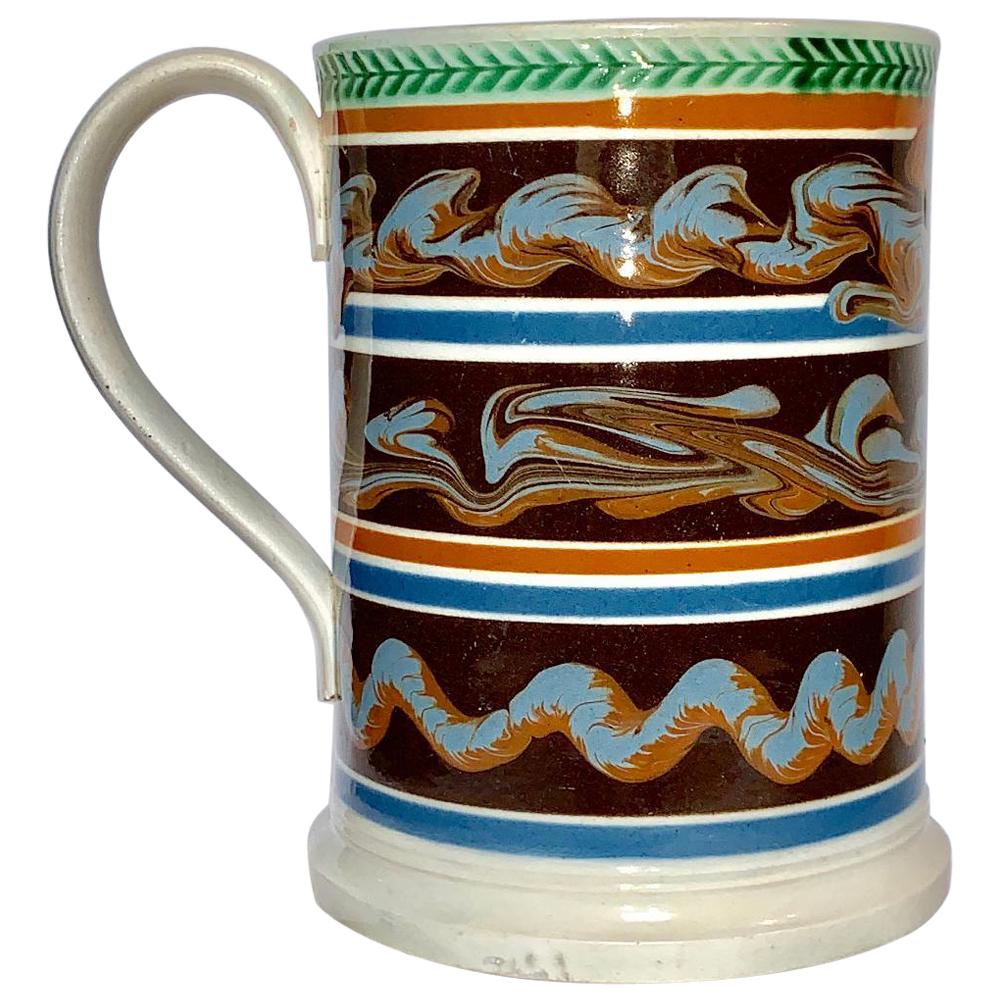 Mochaware Quart Mug Decorated with Three Lines of Cable England, circa 1840