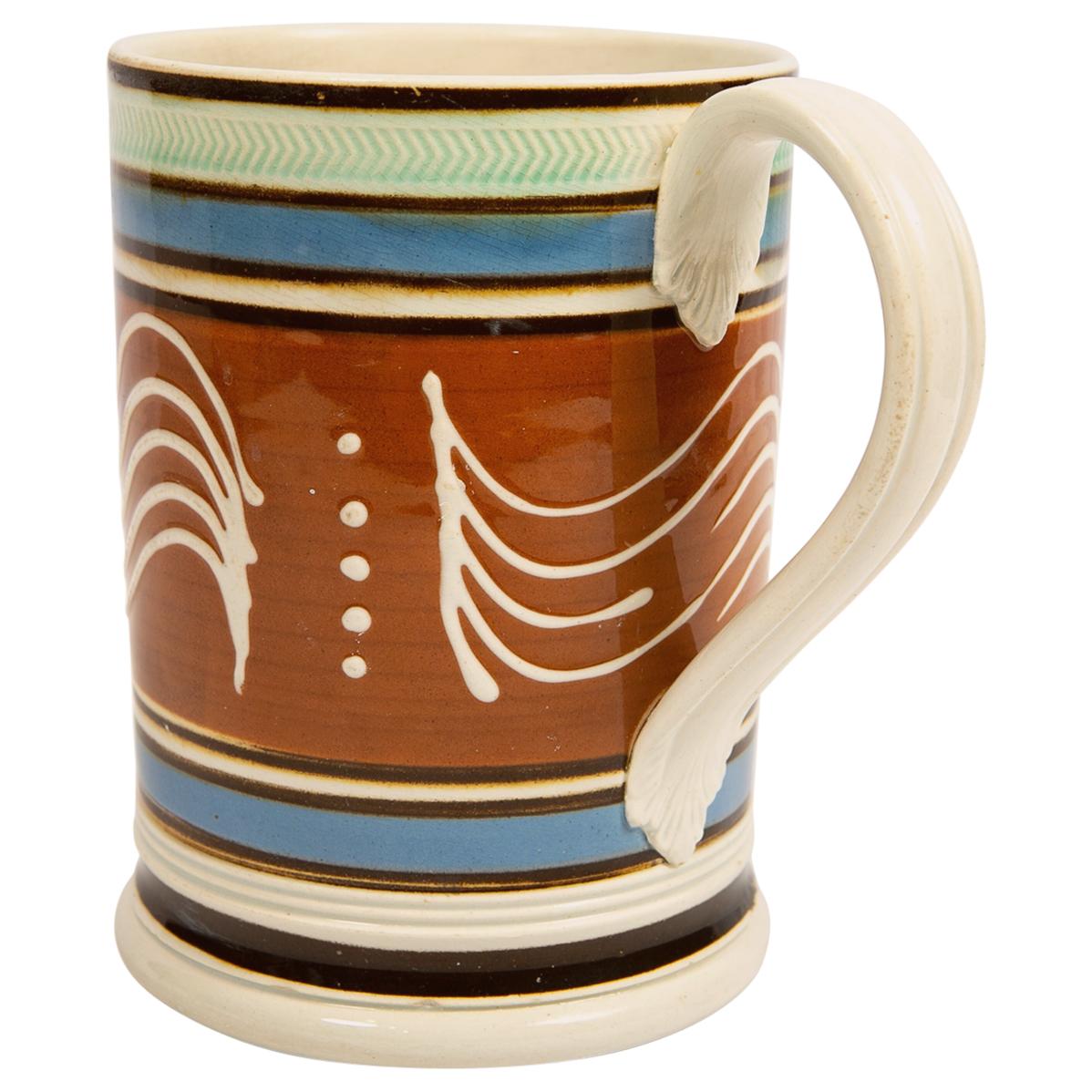 Mochaware Tankard with 5 Quill and Dot Trailed Slip Decoration