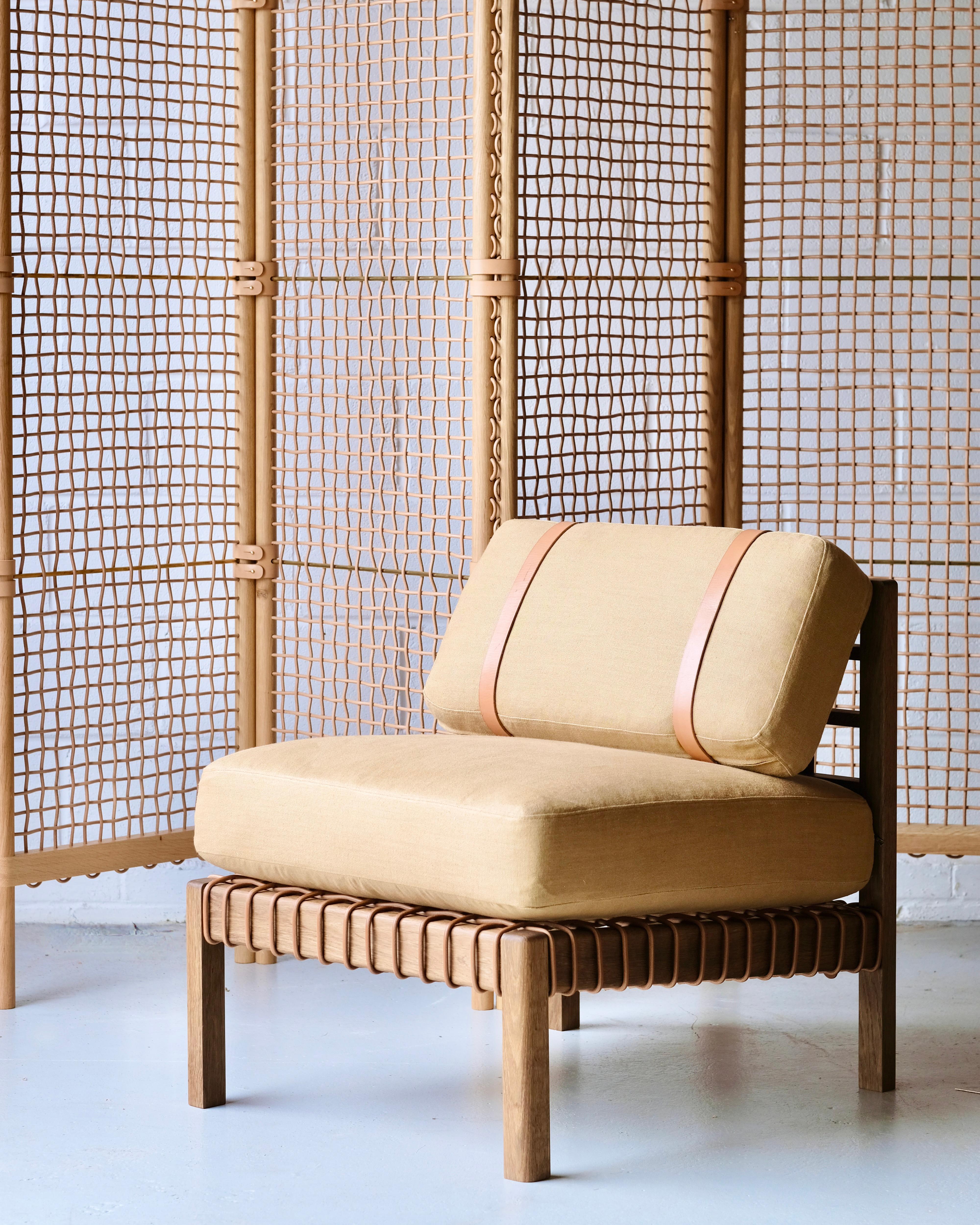 Leather Mochi Linen Easy Chair For Sale