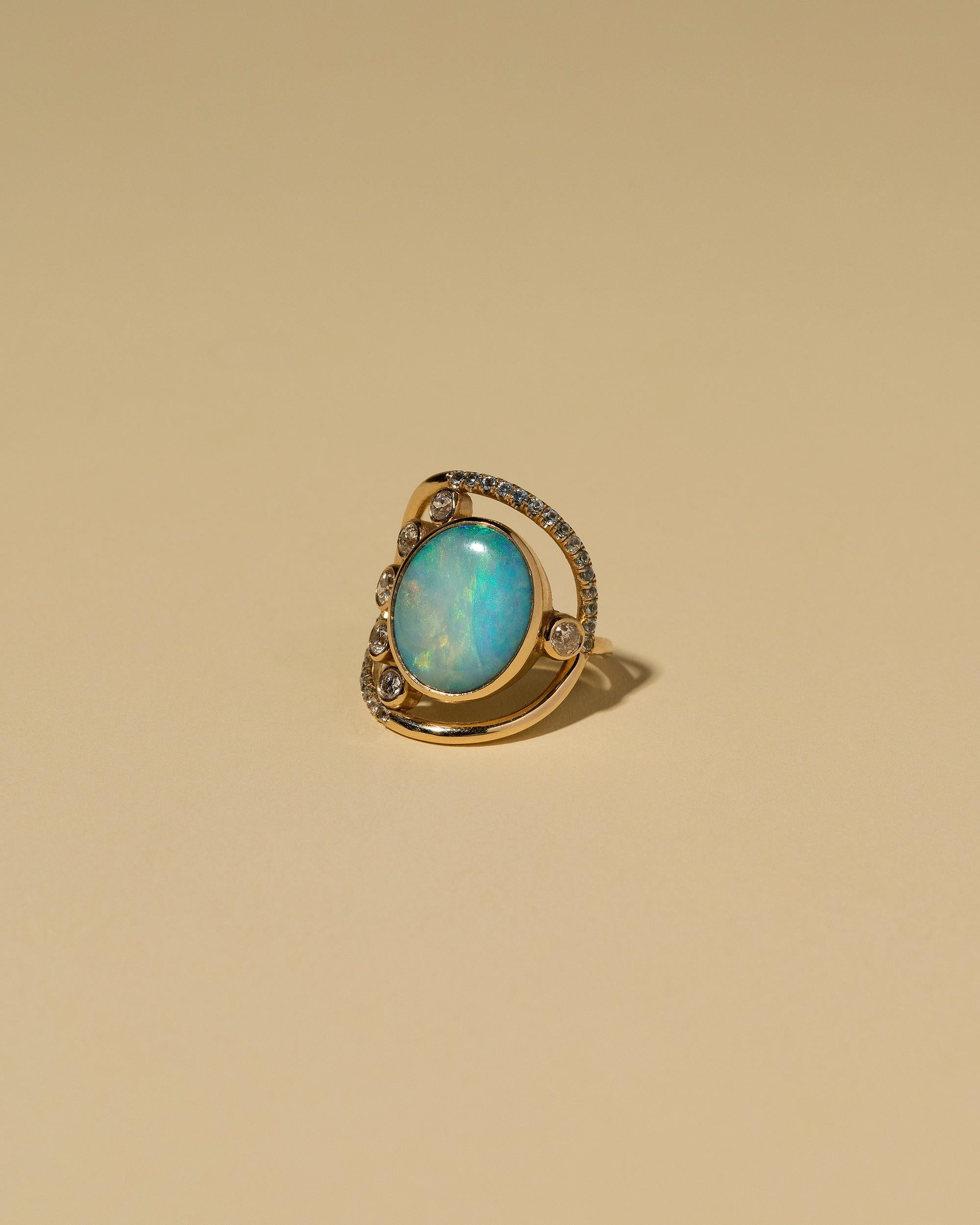 Contemporary Mociun Australian Opal, Diamond & Sapphire Ring For Sale