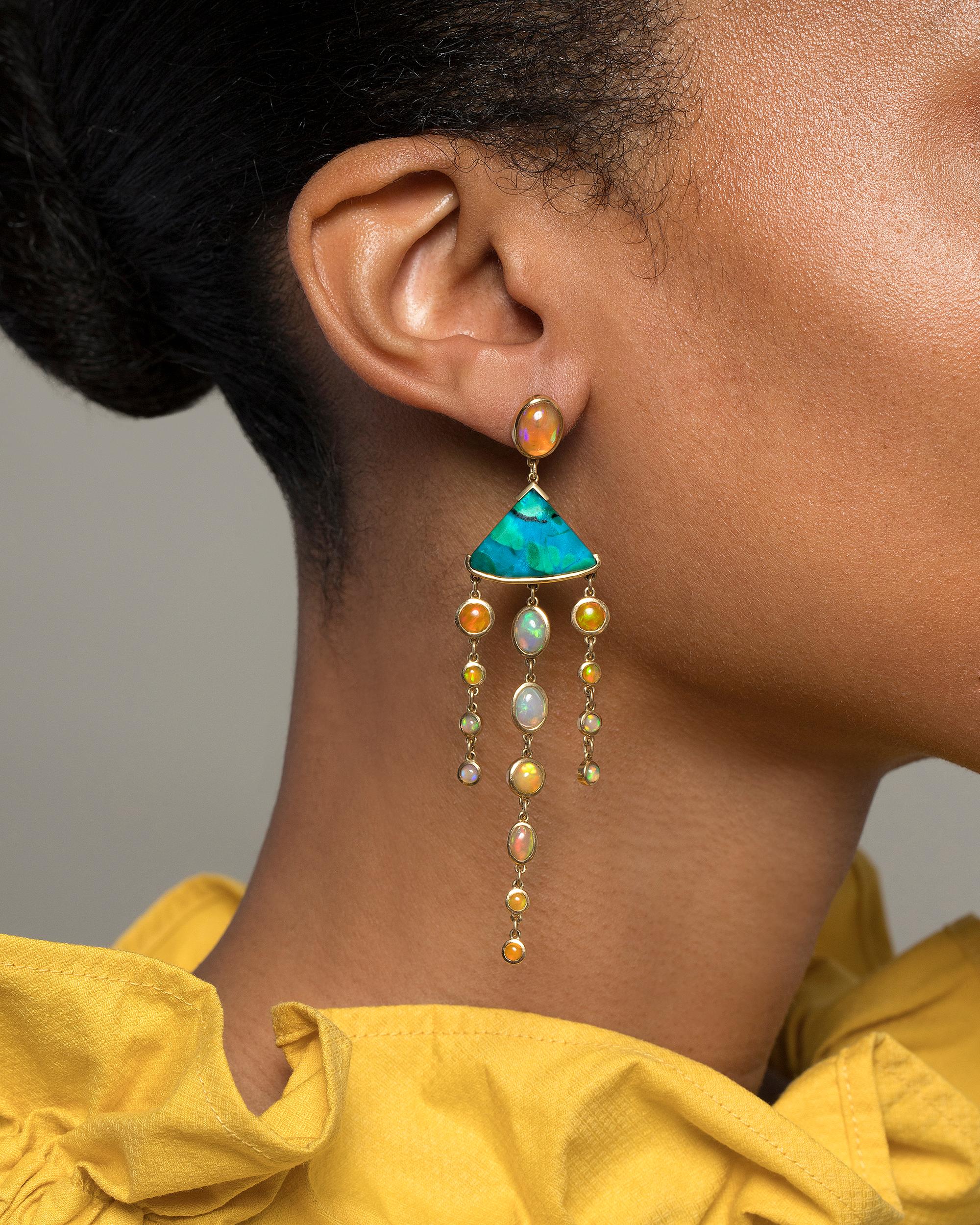 Contemporary Mociun Ethiopian Opal and Chrysocolla Earrings For Sale
