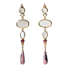 Mociun Moonstone and Alaskan Rhodolite Earrings