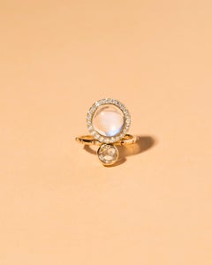 Mociun Moonstone and Diamond Cluster Ring