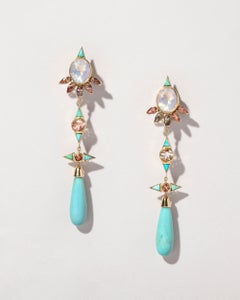 Mociun Opal, Sunstone and Turquoise Earrings
