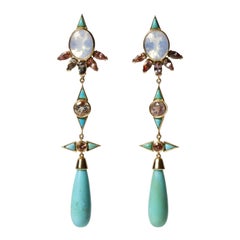 Mociun Opal, Sunstone and Turquoise Earrings