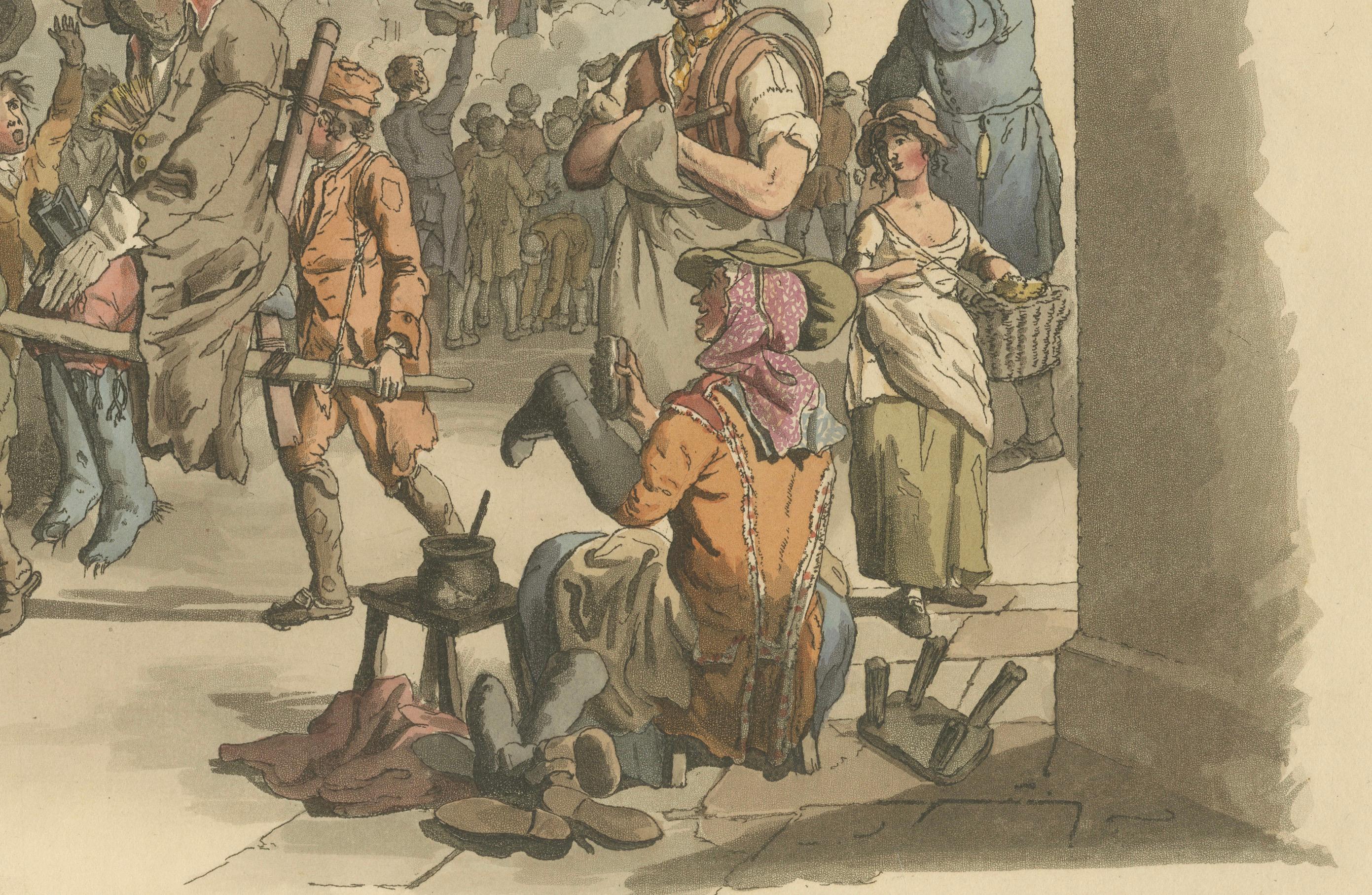 Papier Procession de Guy Fawkes : une aquatinte colorée à la main de William Pyne, 1805 en vente