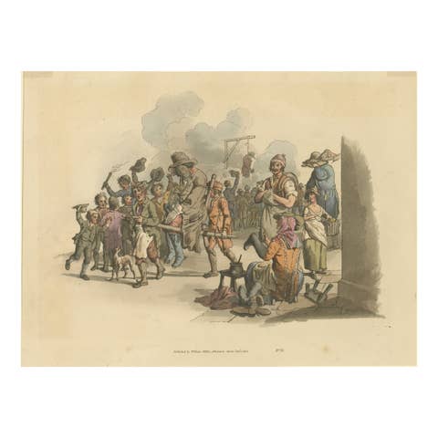 Mock Procession of Guy Fawkes: A Hand-Colored Aquatint by William Pyne, 1805