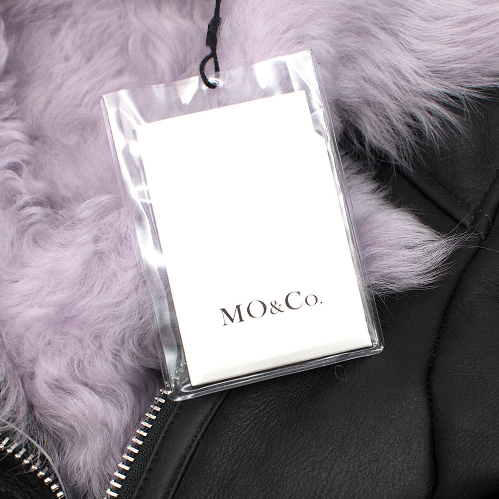 MO&Co. Black Leather Jacket with Lilac Shearling Lining SIZE S 1