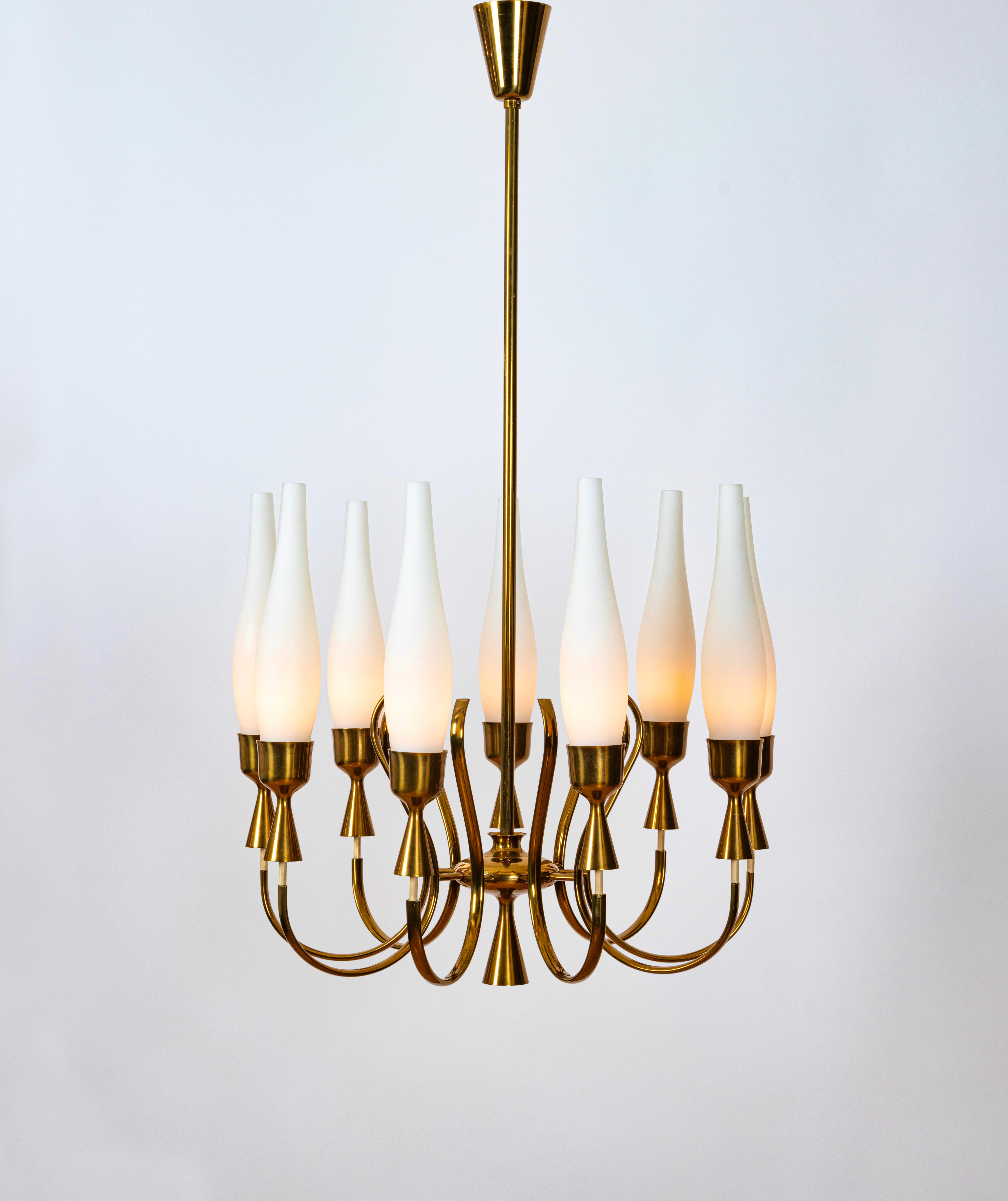 Mod. 12613 Lampadario a 9 bracci in ottone di Angelo Lelii per Arredoluce, Italia, c.C. in vendita 3