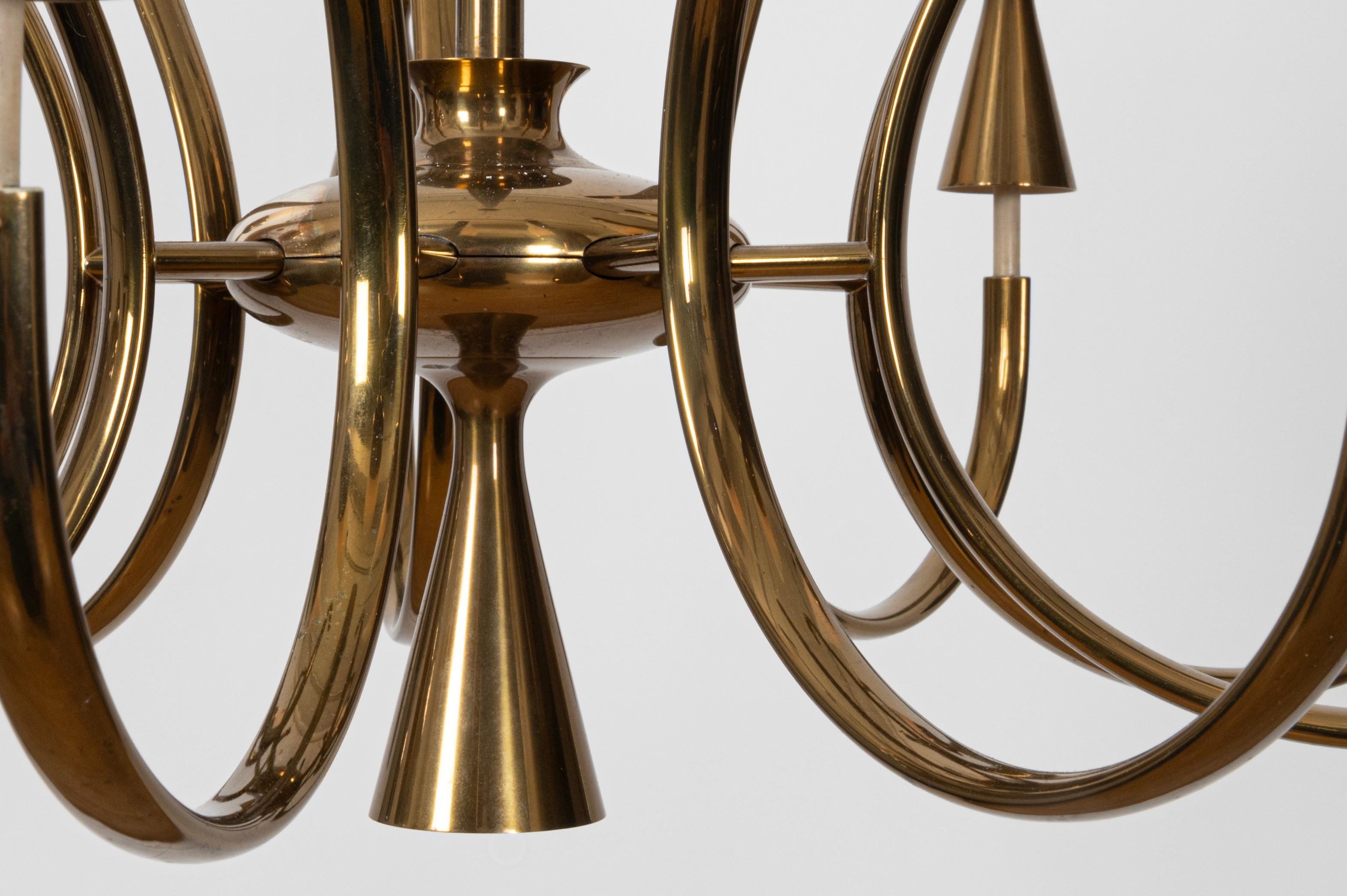 Mid-Century moderno Mod. 12613 Lampadario a 9 bracci in ottone di Angelo Lelii per Arredoluce, Italia, c.C. in vendita