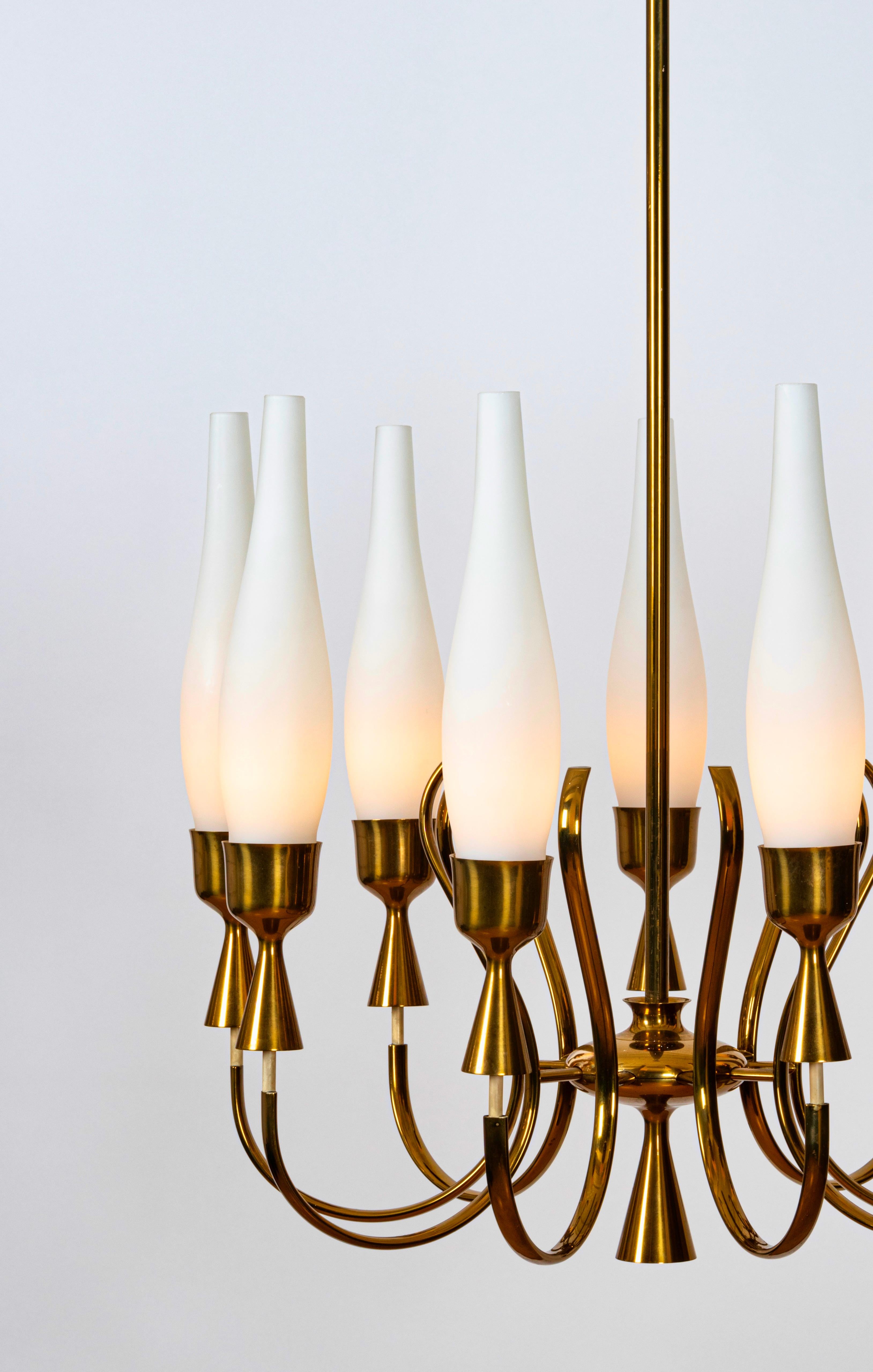 Italiano Mod. 12613 Lampadario a 9 bracci in ottone di Angelo Lelii per Arredoluce, Italia, c.C. in vendita