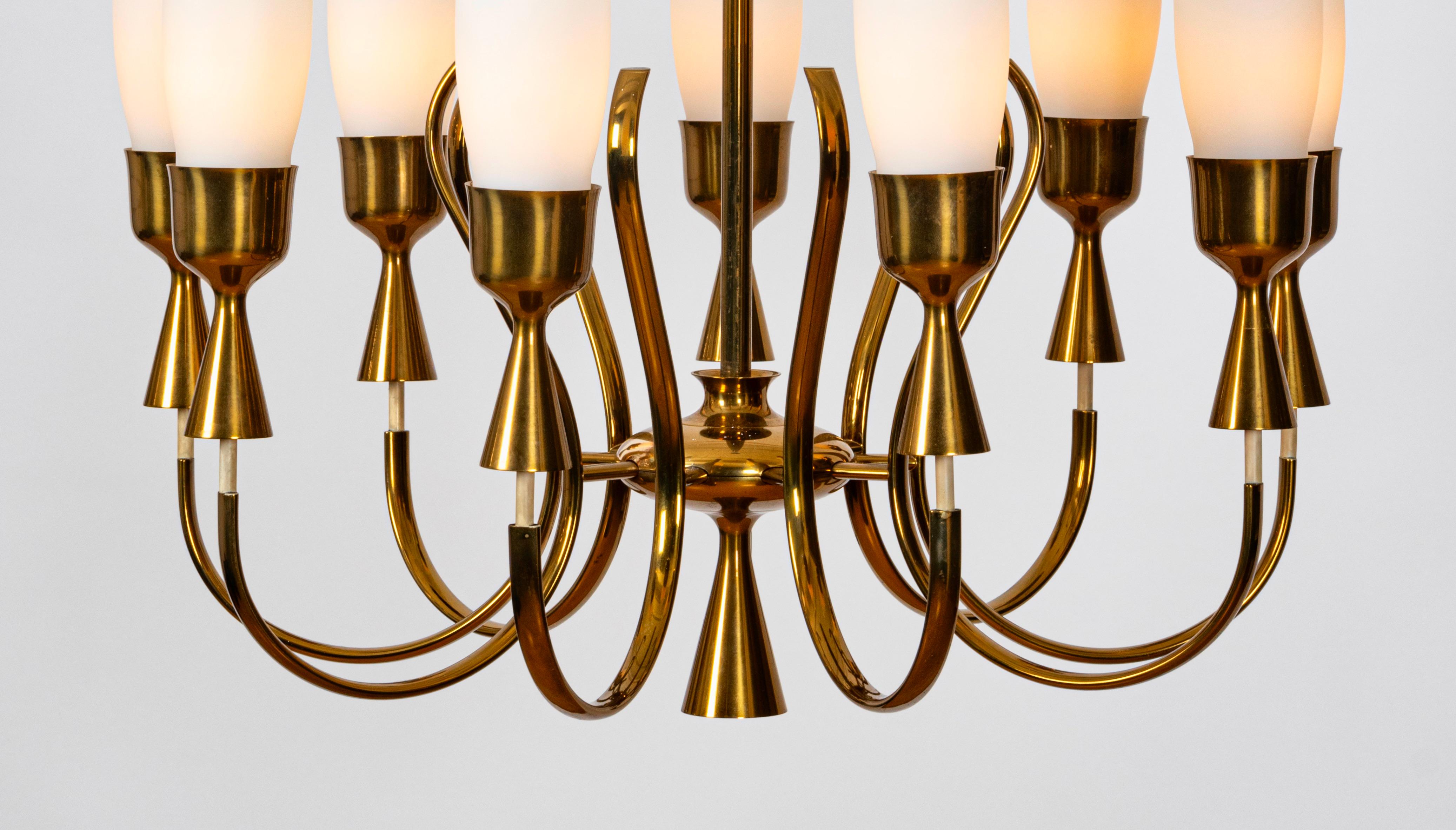Mod. 12613 Lampadario a 9 bracci in ottone di Angelo Lelii per Arredoluce, Italia, c.C. In condizioni buone in vendita a London, GB