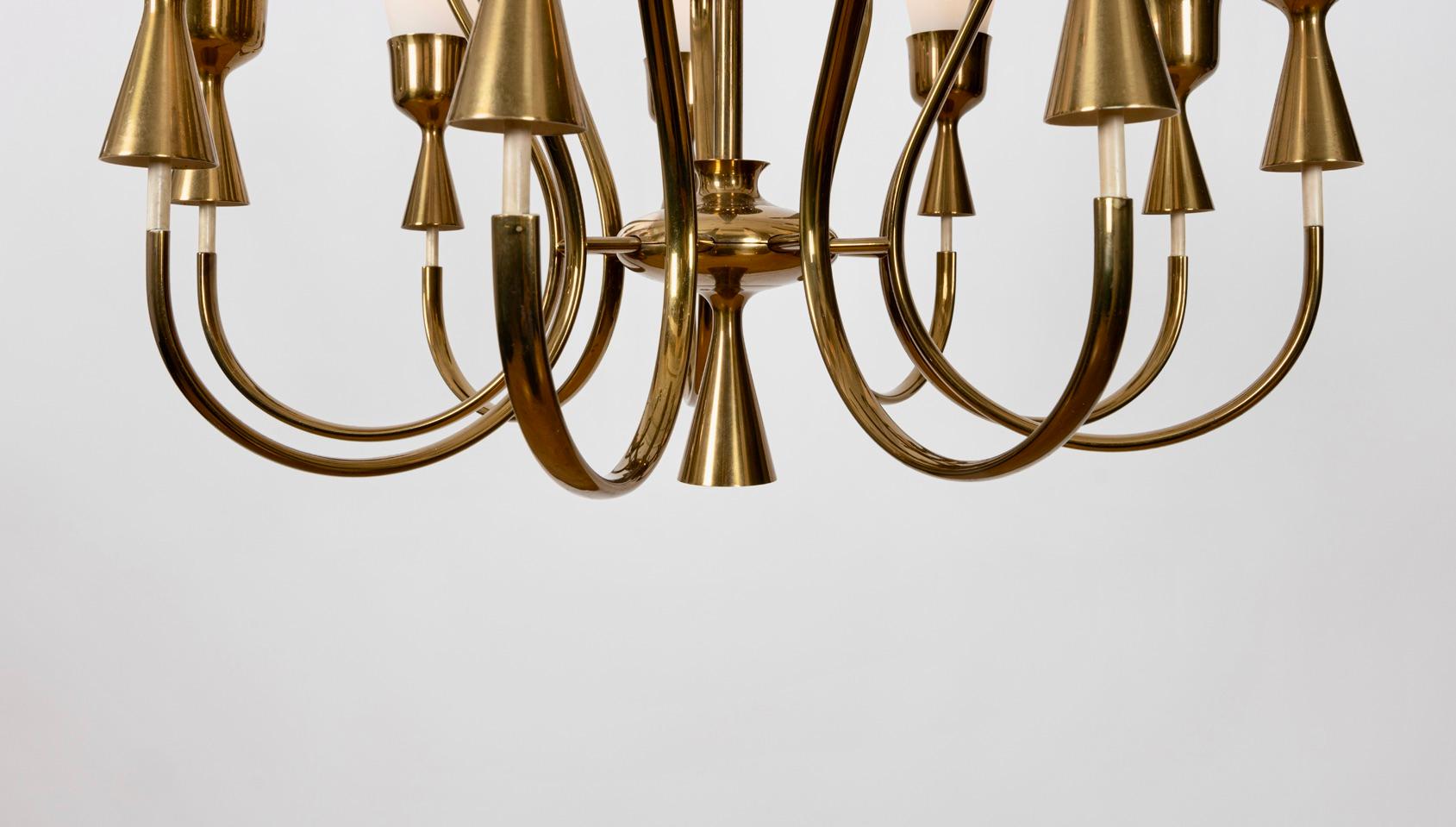 Mod. 12613 Lampadario a 9 bracci in ottone di Angelo Lelii per Arredoluce, Italia, c.C. in vendita 2