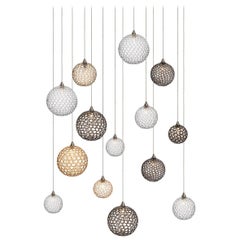 Mod 14, Blown Mixed Sized Glass Pendant Dining Room Chandelier by Shakuff