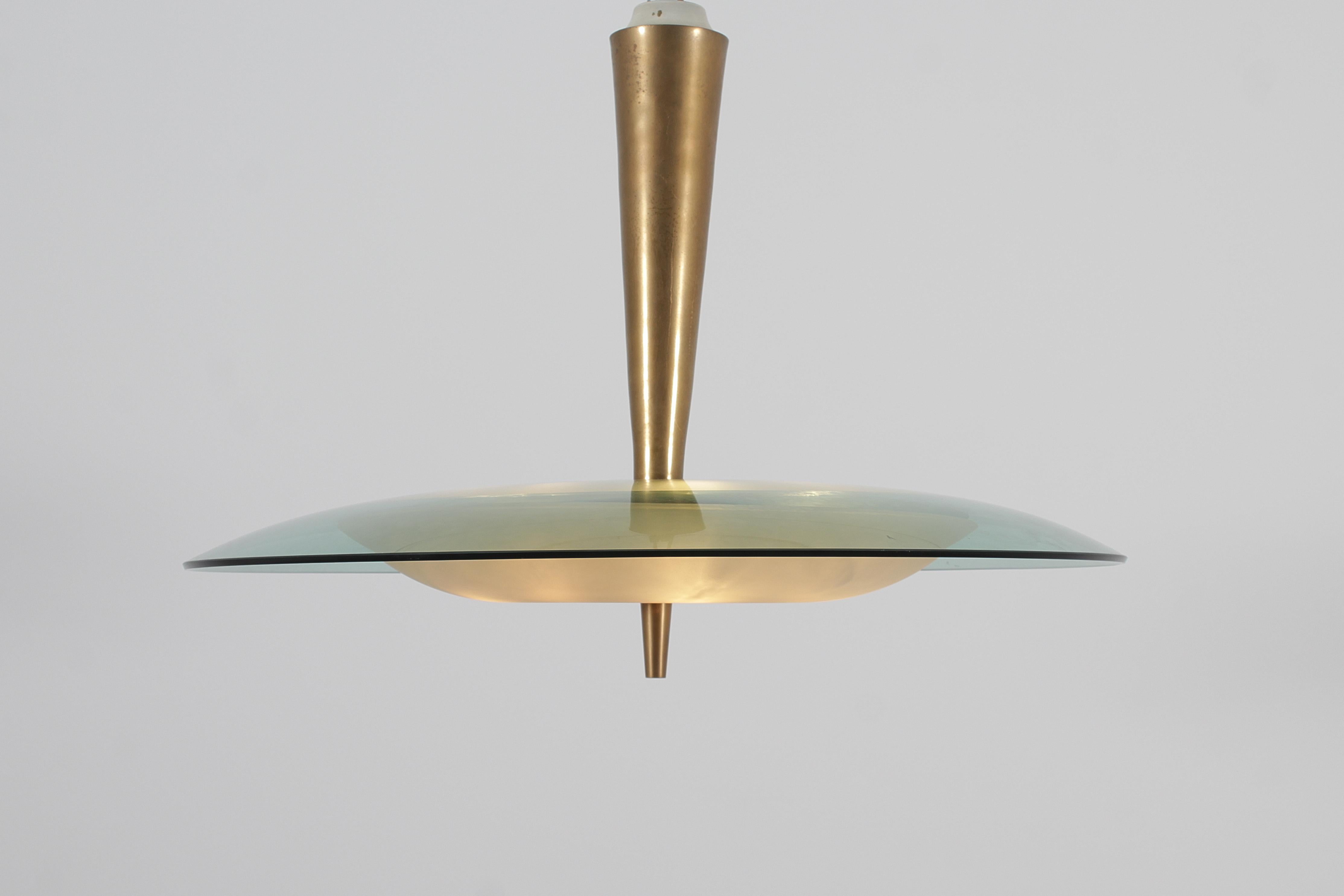 mod. 1462 M. Ingrand for Fontana Arte Brass Amber Glass Chandelier Italy 60s For Sale 4
