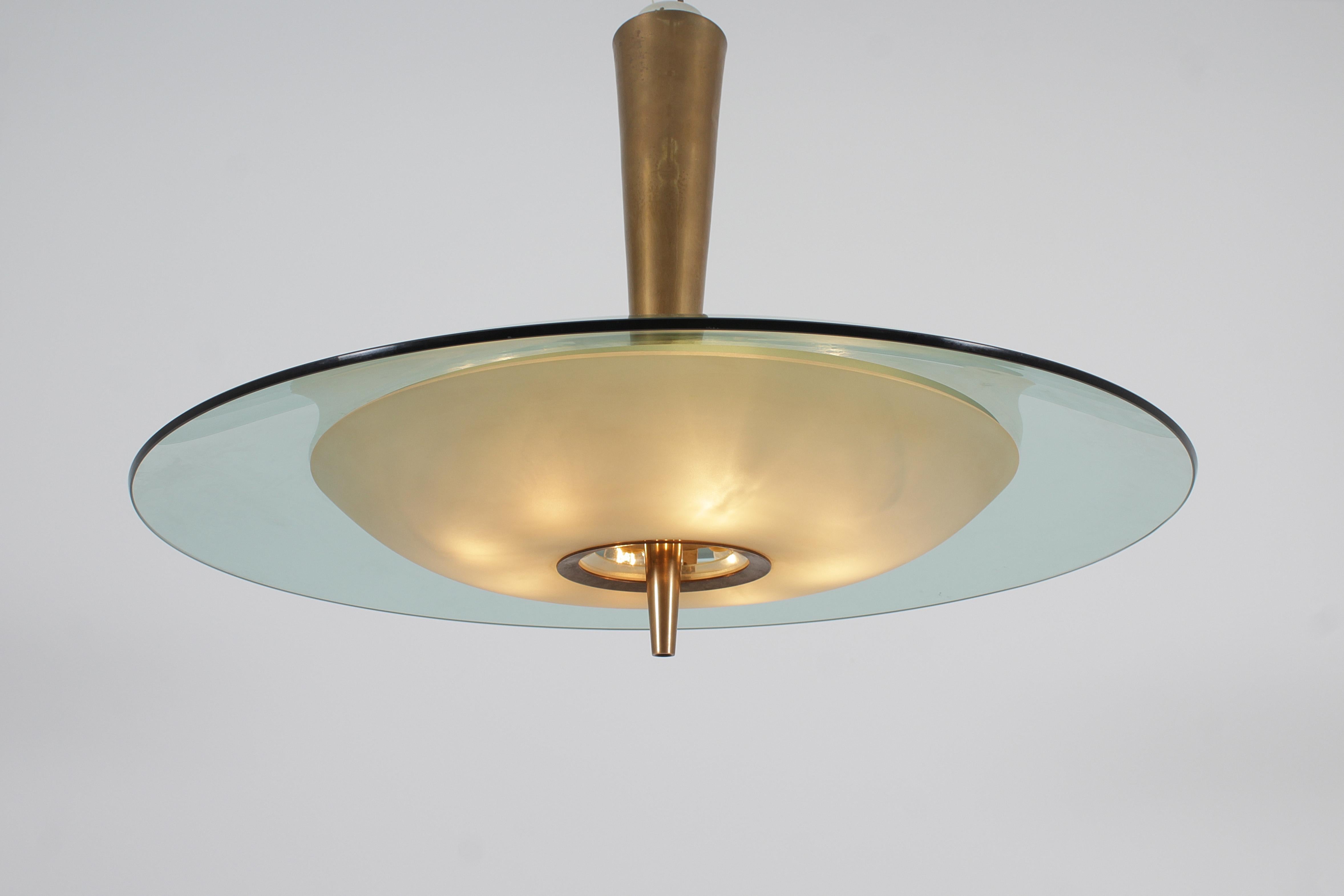 mod. 1462 M. Ingrand for Fontana Arte Brass Amber Glass Chandelier Italy 60s For Sale 5