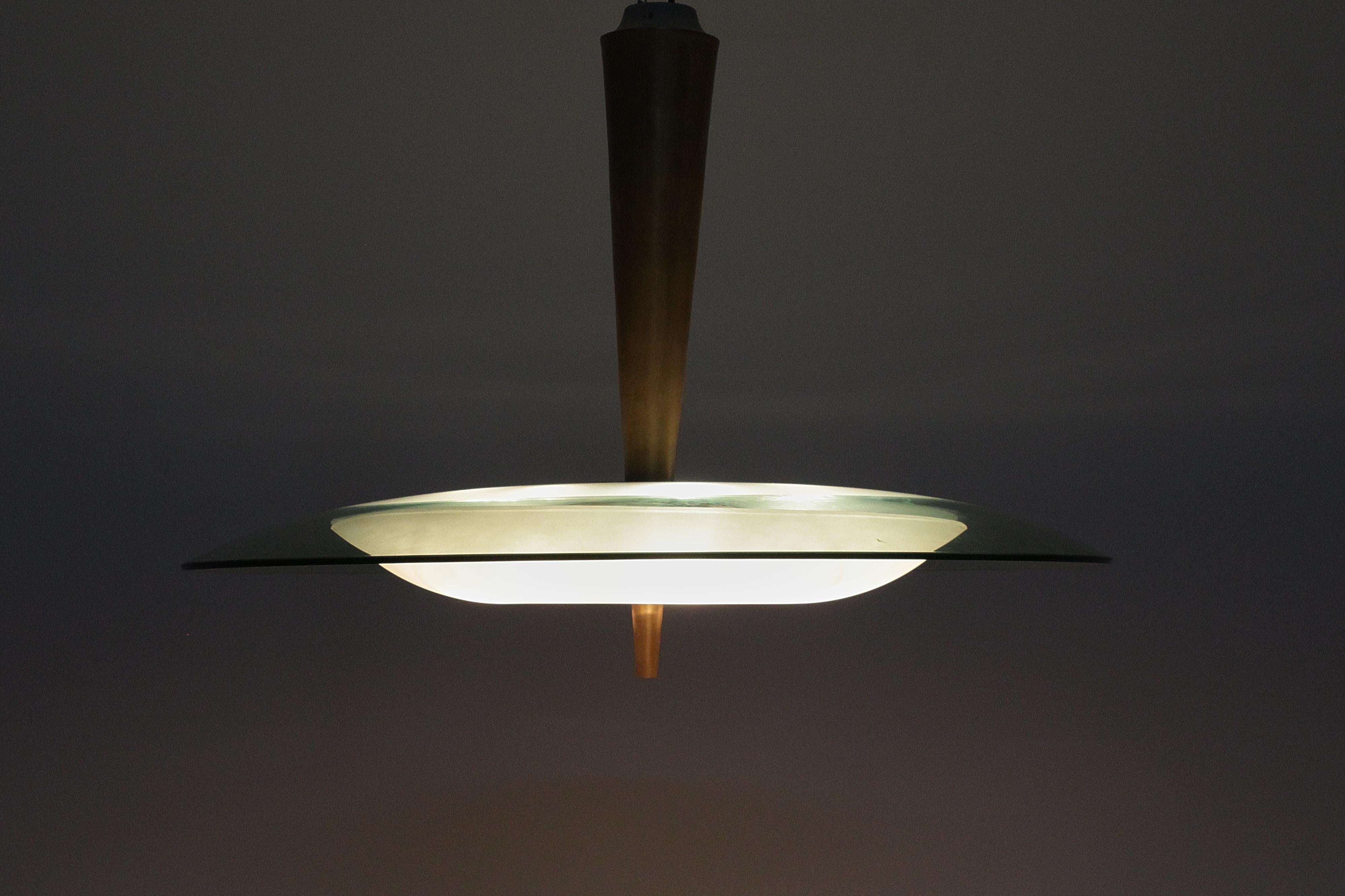 mod. 1462 M. Ingrand for Fontana Arte Brass Amber Glass Chandelier Italy 60s For Sale 7