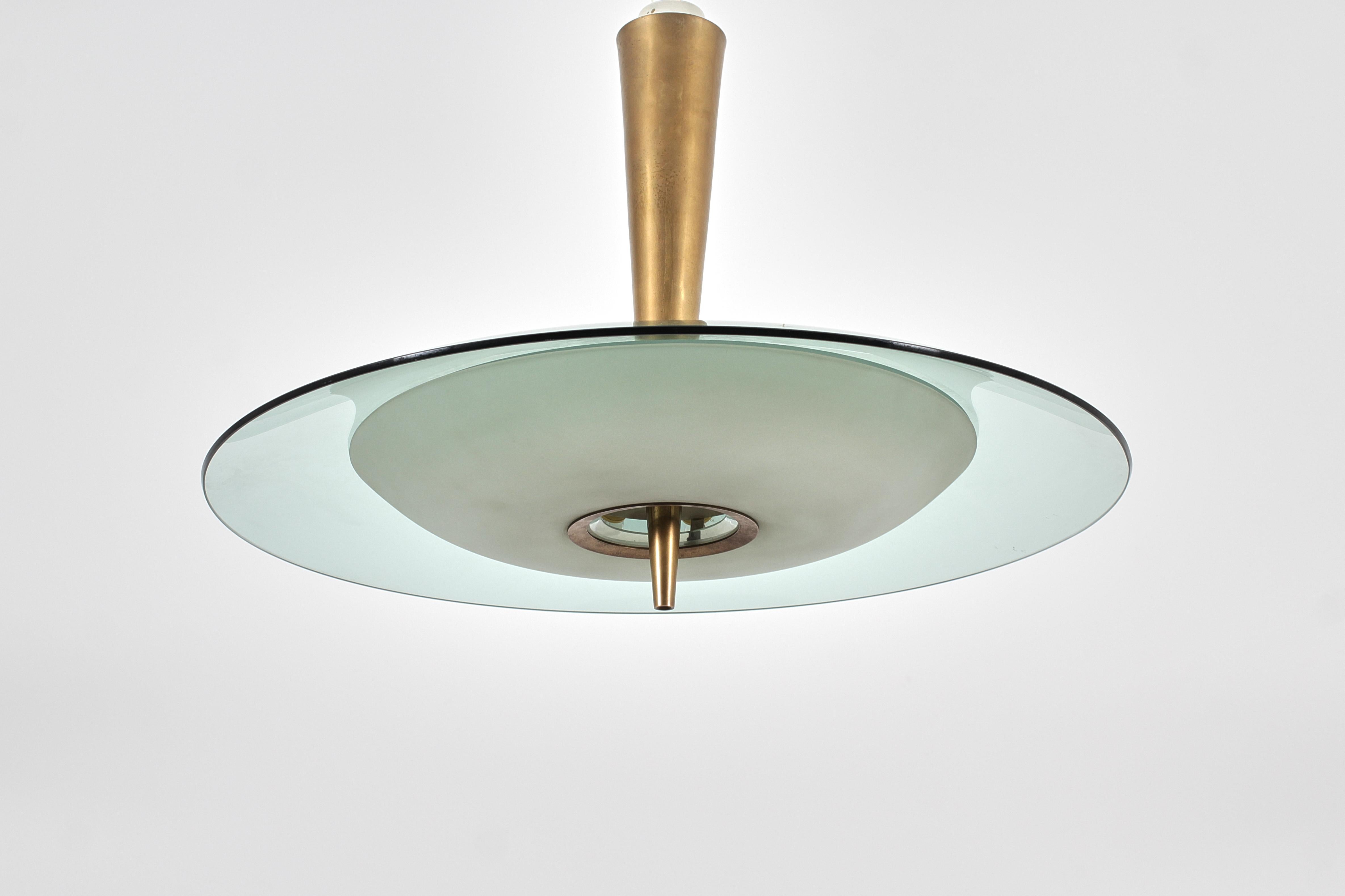 Mid-Century Modern mod. 1462 M. Ingrand for Fontana Arte Brass Amber Glass Chandelier Italy 60s For Sale