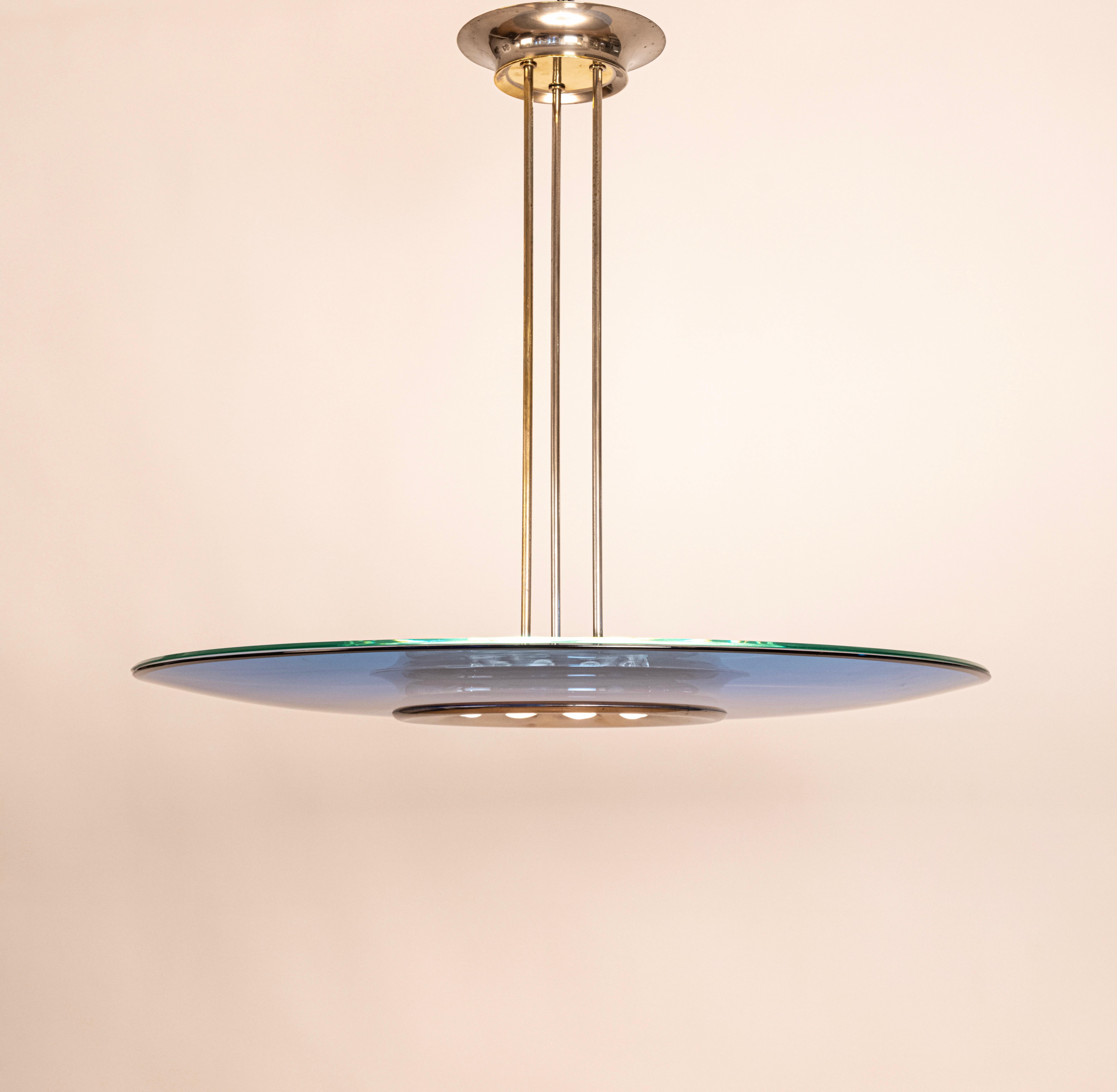 Mod. 1508 Rare Blue Ceiling Light by Max Ingrand for Fontana Arte, Italy, c.1954 In Good Condition For Sale In London, GB
