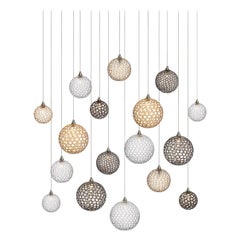 Mod 17, lampadario a sospensione per sala da pranzo in vetro soffiato di dimensioni miste di Shakuff