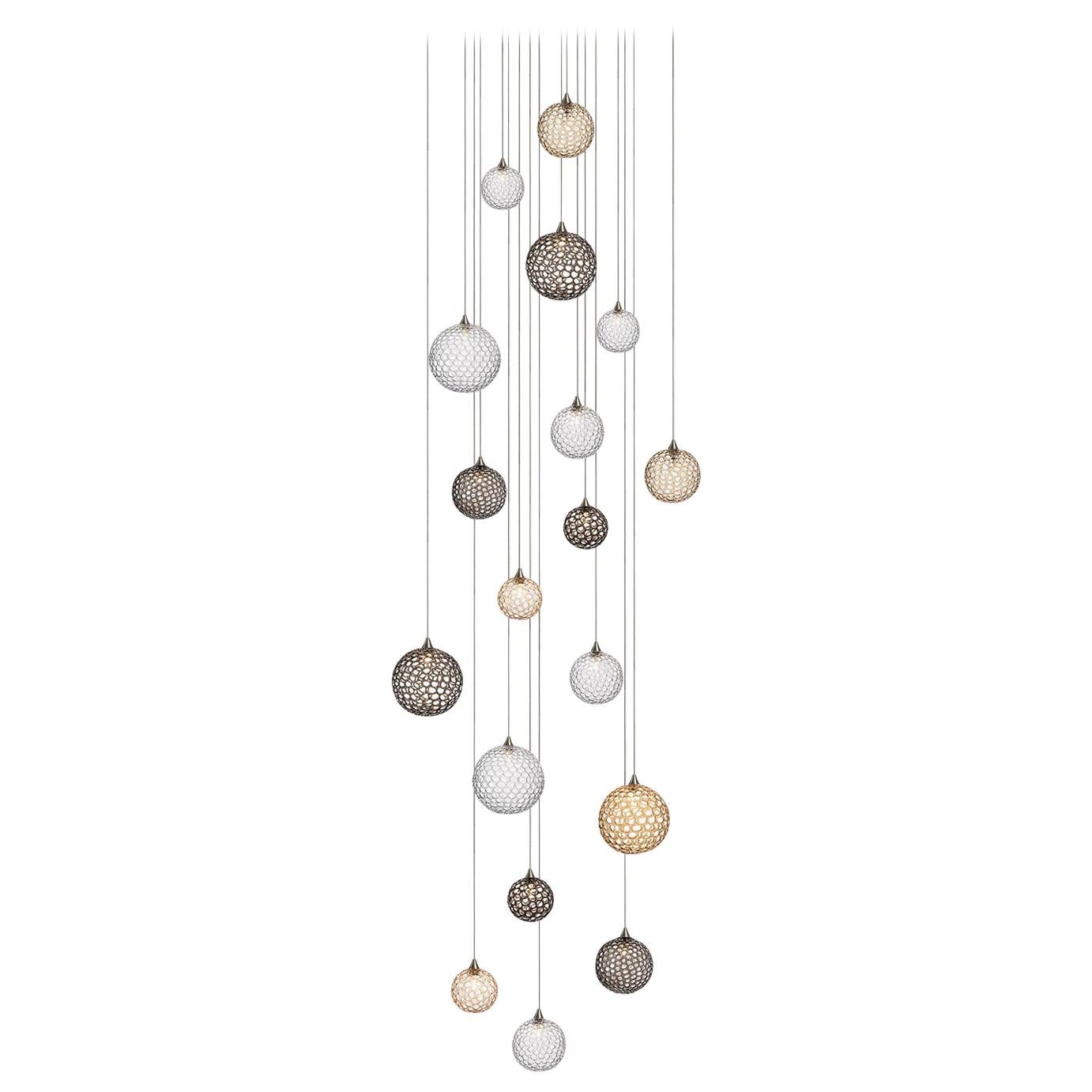 Mod 18, Blown Mixed Sized Glass Pendant Foyer Chandelier by Shakuff For Sale
