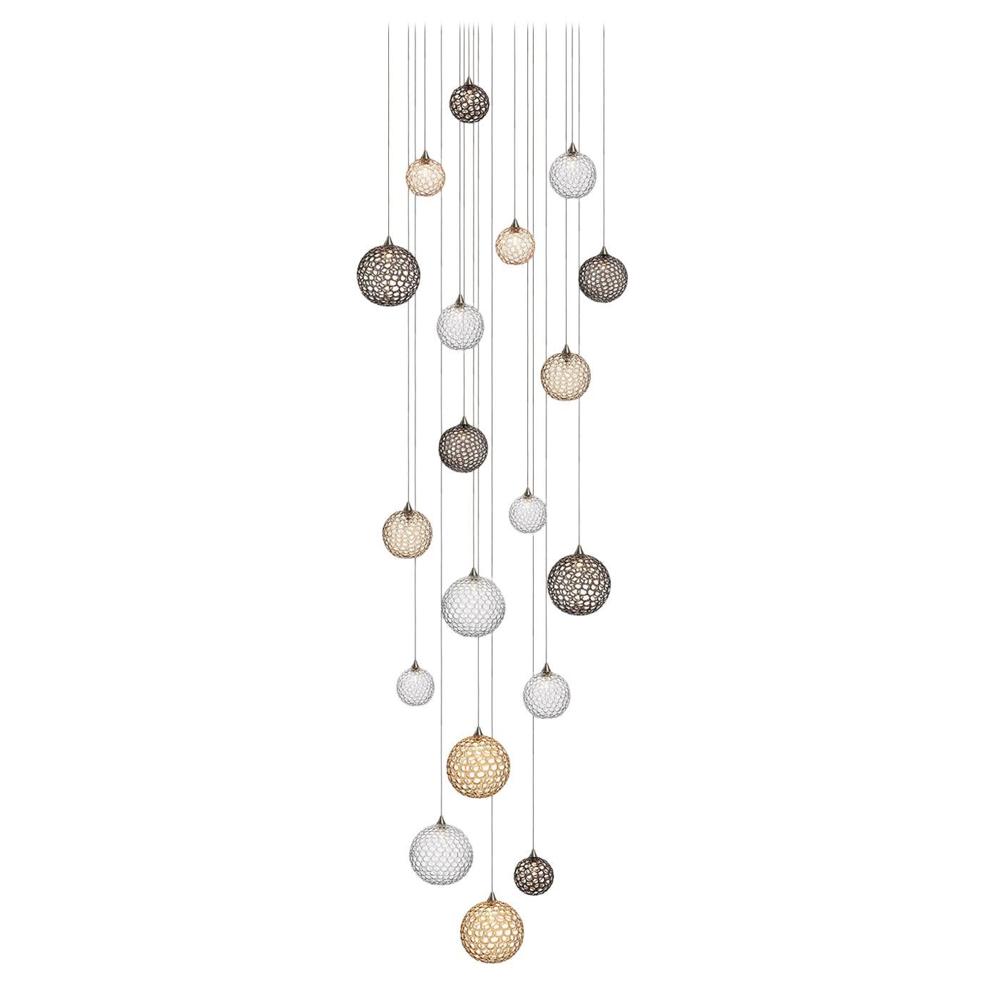 Mod 19, Blown Mixed Sized Glass Pendant Foyer Chandelier by Shakuff For Sale