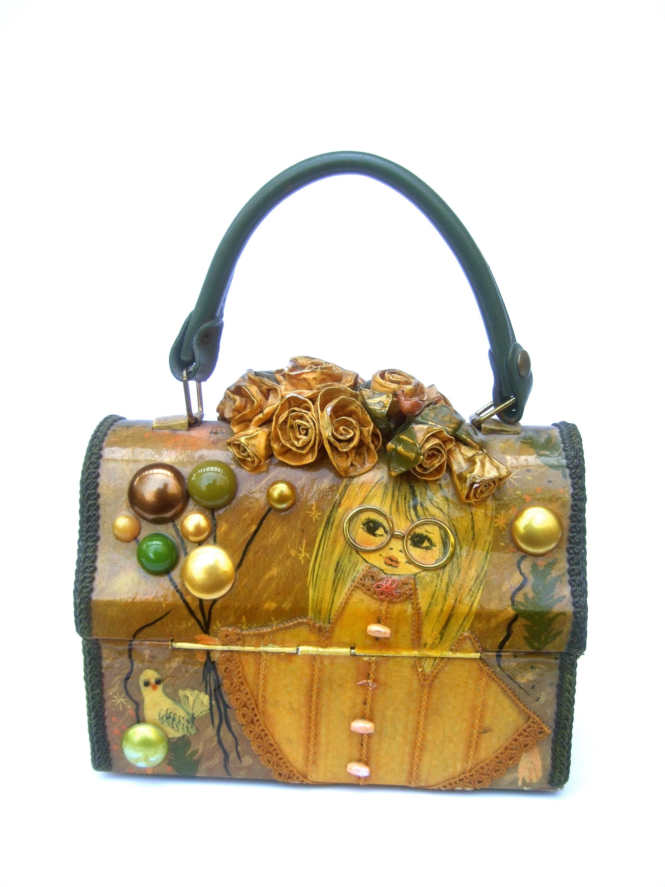 Mod 1960s Decoupage Artisan Lunch Box Purse 9