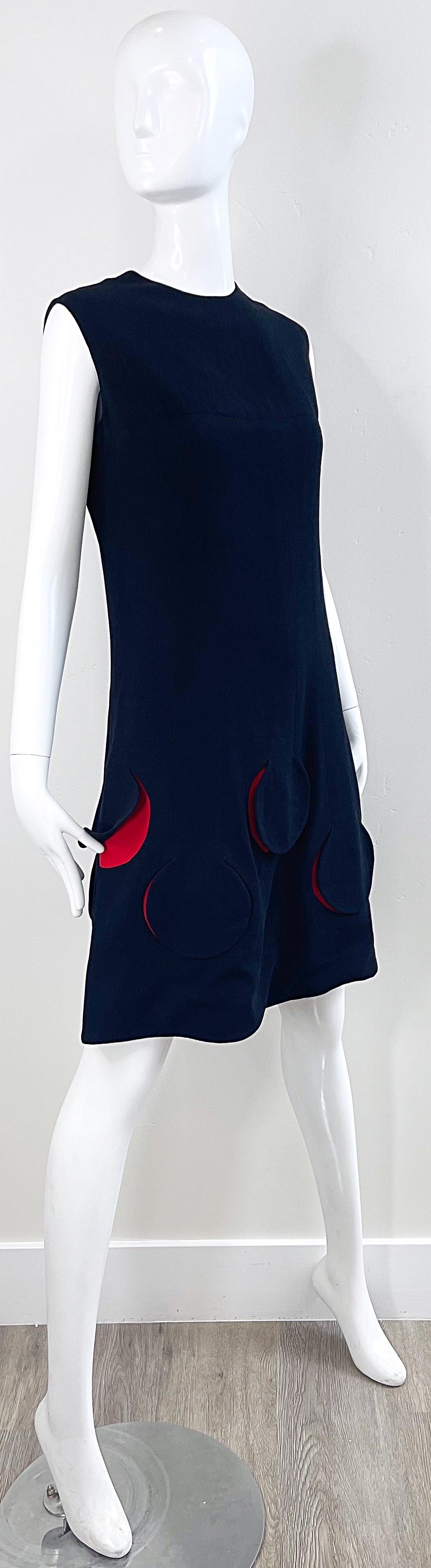 Mod 1960s Pierre Cardin Space Age Black Red Vintage 60s Shift Dress For Sale 6