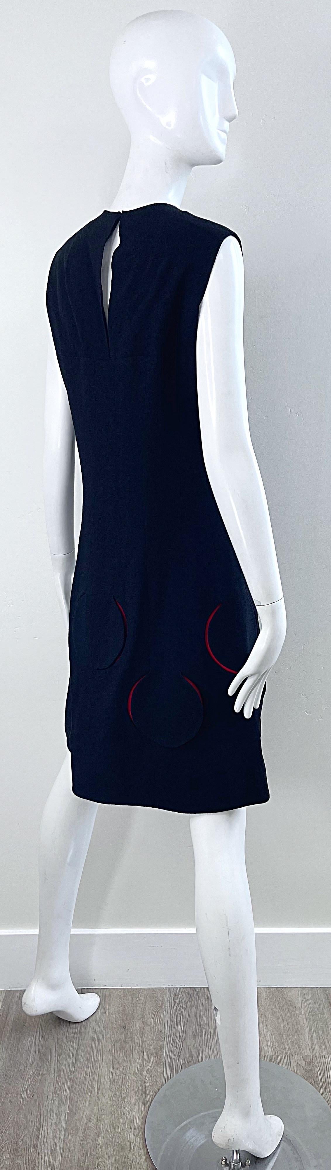 Mod 1960s Pierre Cardin Space Age Black Red Vintage 60s Shift Dress For Sale 7