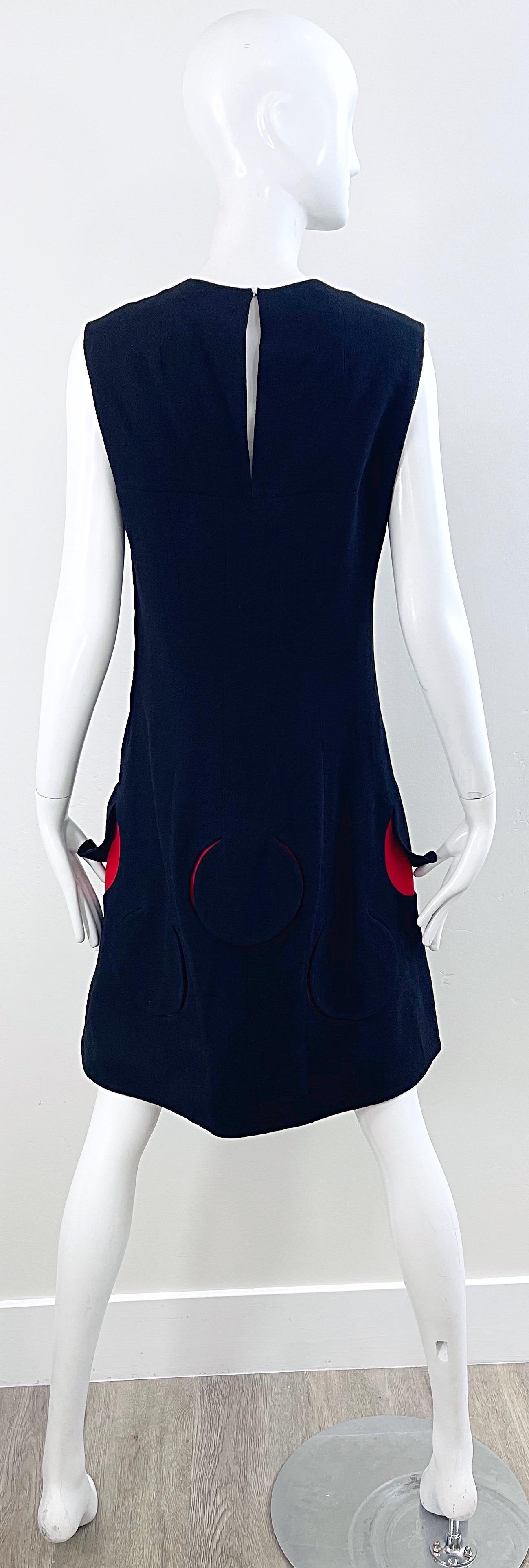 Mod 1960s Pierre Cardin Space Age Black Red Vintage 60s Shift Dress For Sale 9