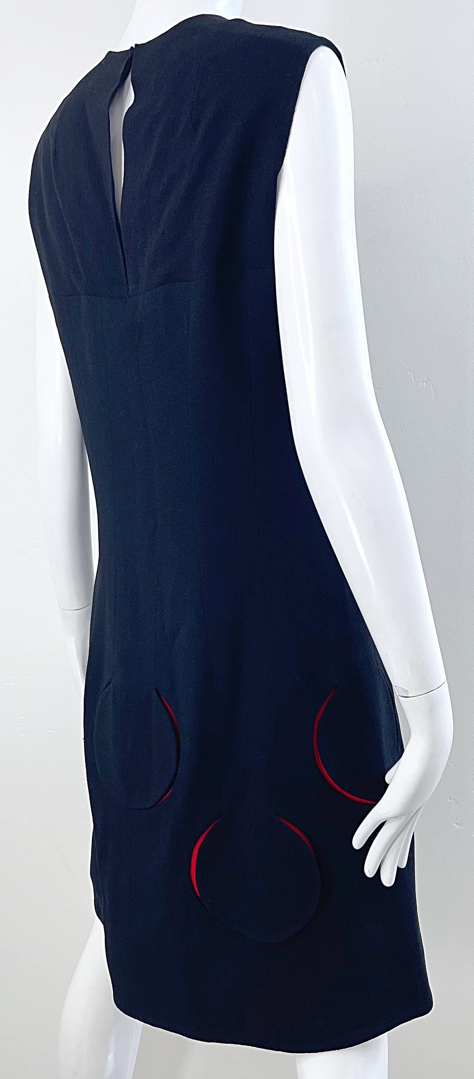 Mod 1960s Pierre Cardin Space Age Black Red Vintage 60s Shift Dress For Sale 11