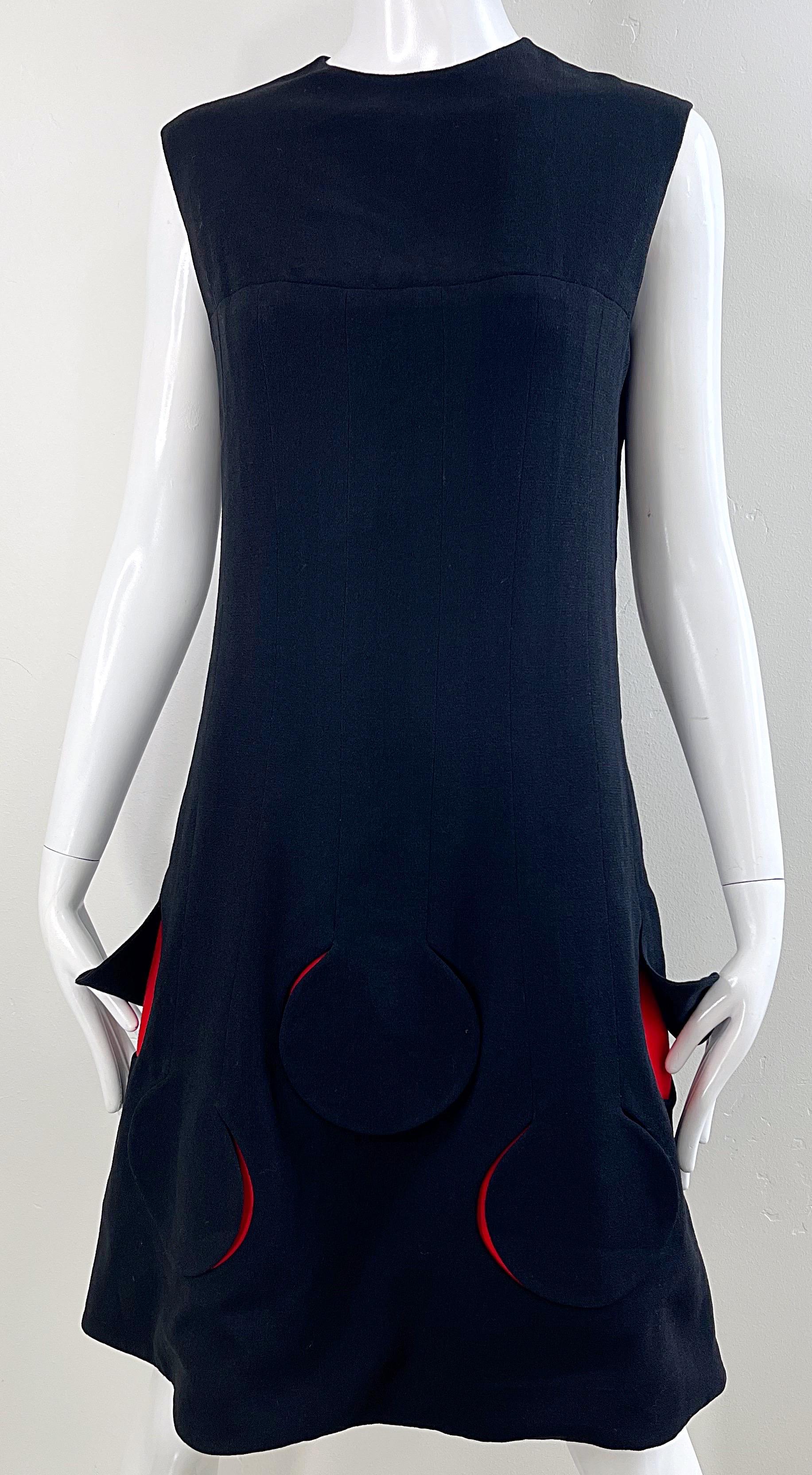 Mod 1960s Pierre Cardin Space Age Black Red Vintage 60s Shift Dress 12
