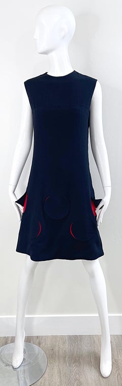 Mod 1960s Pierre Cardin Space Age Black Red Vintage 60s Shift Dress