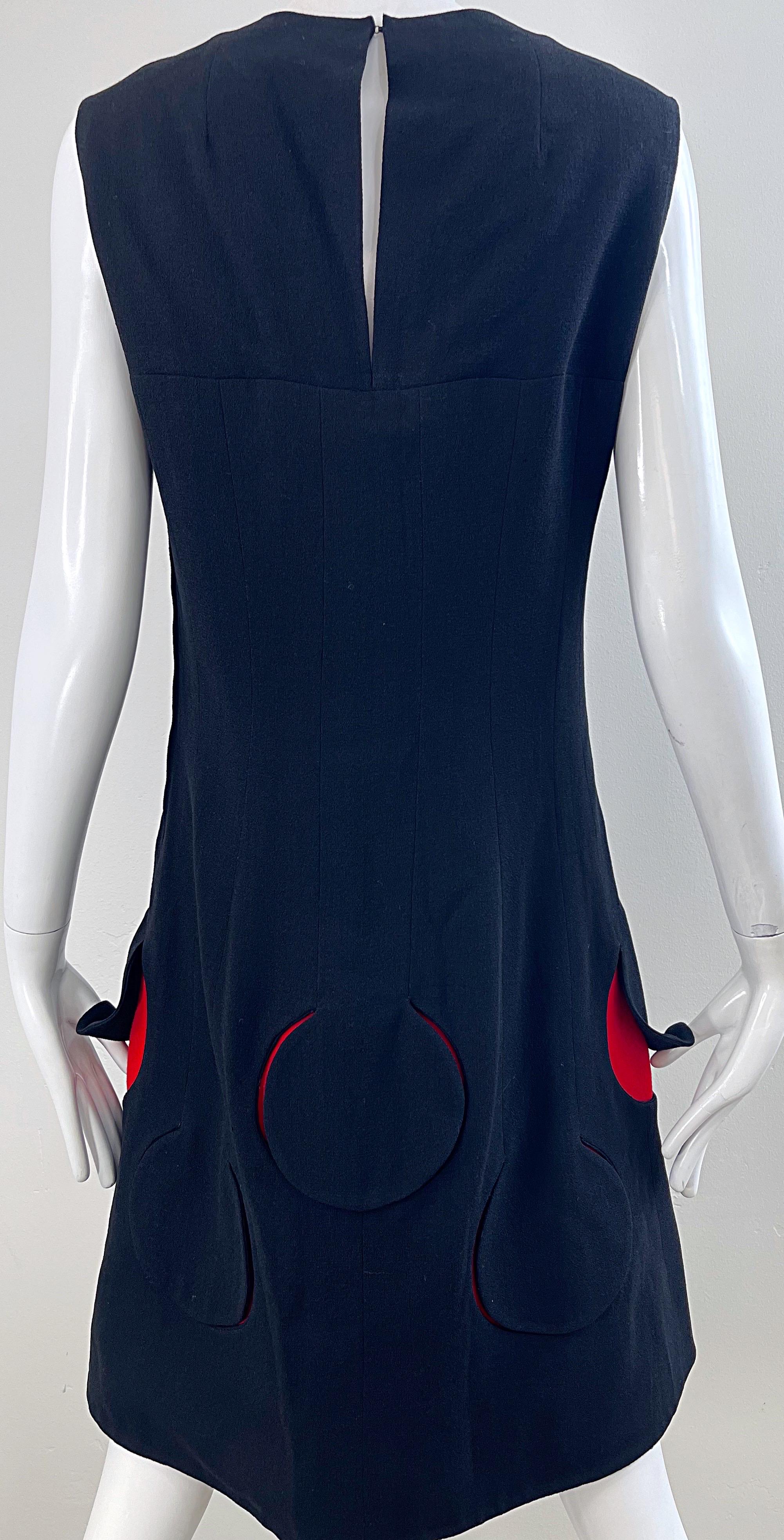 Mod 1960s Pierre Cardin Space Age Black Red Vintage 60s Shift Dress For Sale 4
