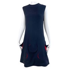 Mod 1960s Pierre Cardin Space Age Black Red Vintage 60s Shift Dress