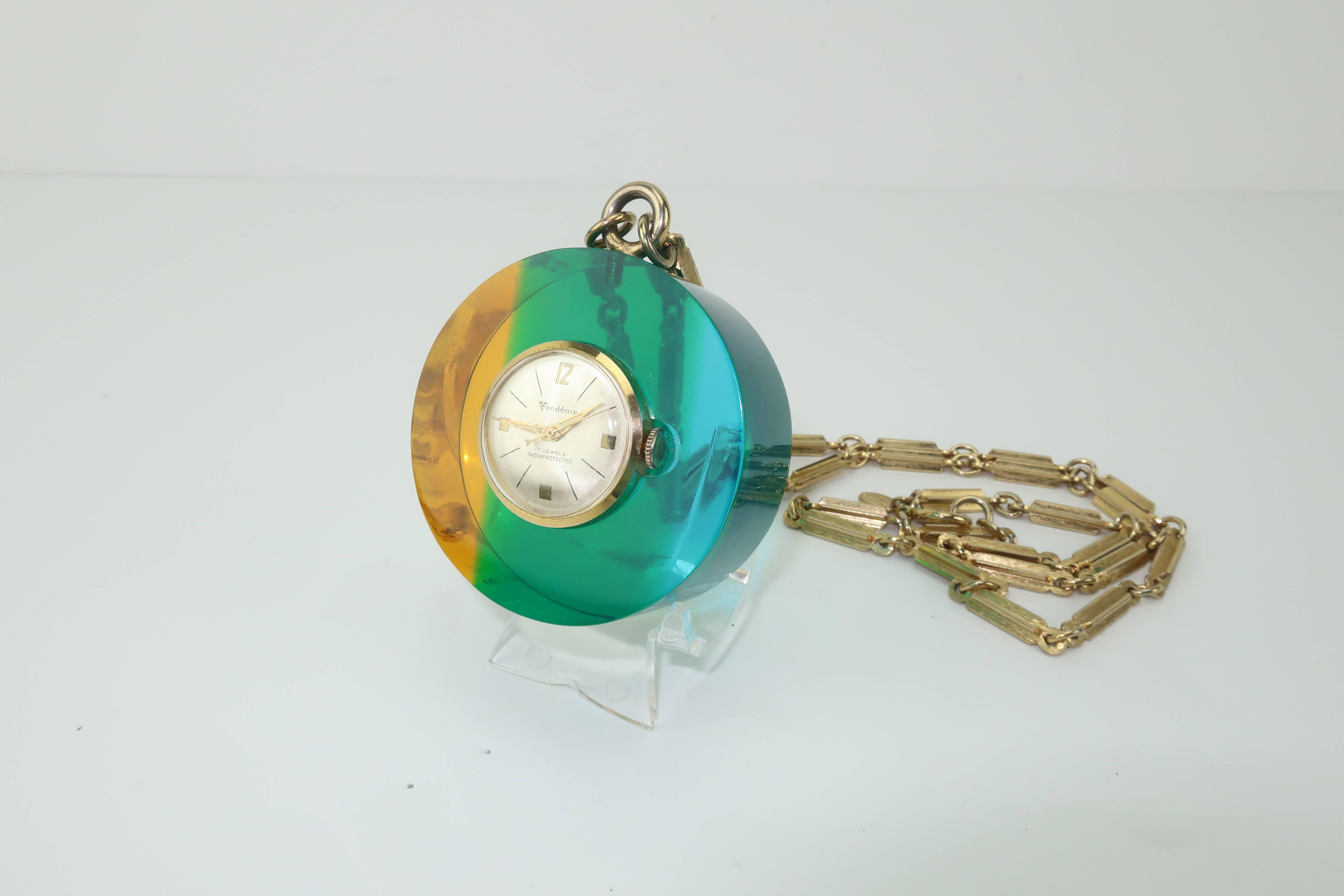 Mod 1960's Vendome Lucite Acrylic Pendant Watch 4