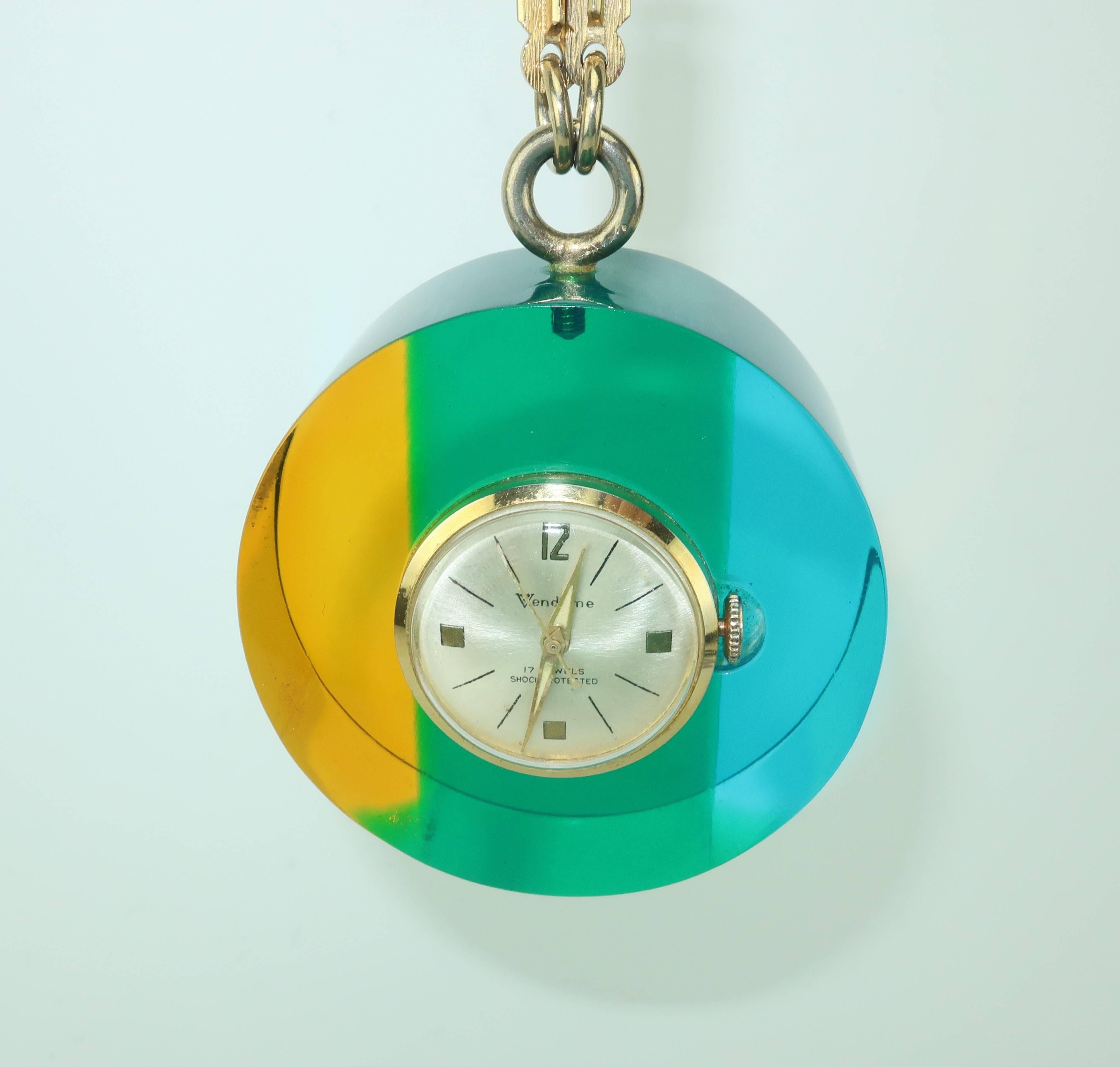 Modern Mod 1960's Vendome Lucite Acrylic Pendant Watch