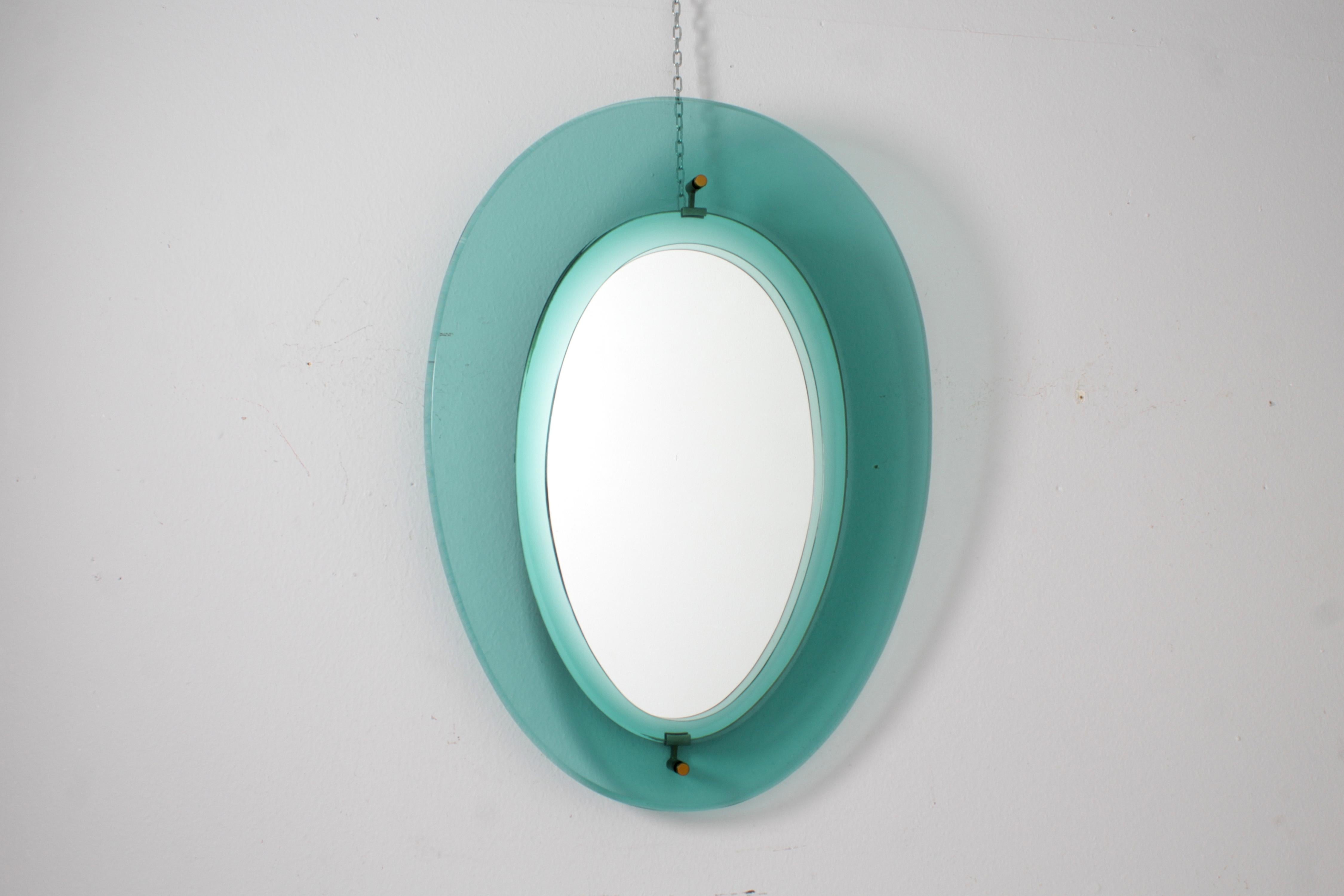 mod. 2085 by Max Ingrand for Fontana Arte Oval Nile Green Glass Mirror Italy 60s 3