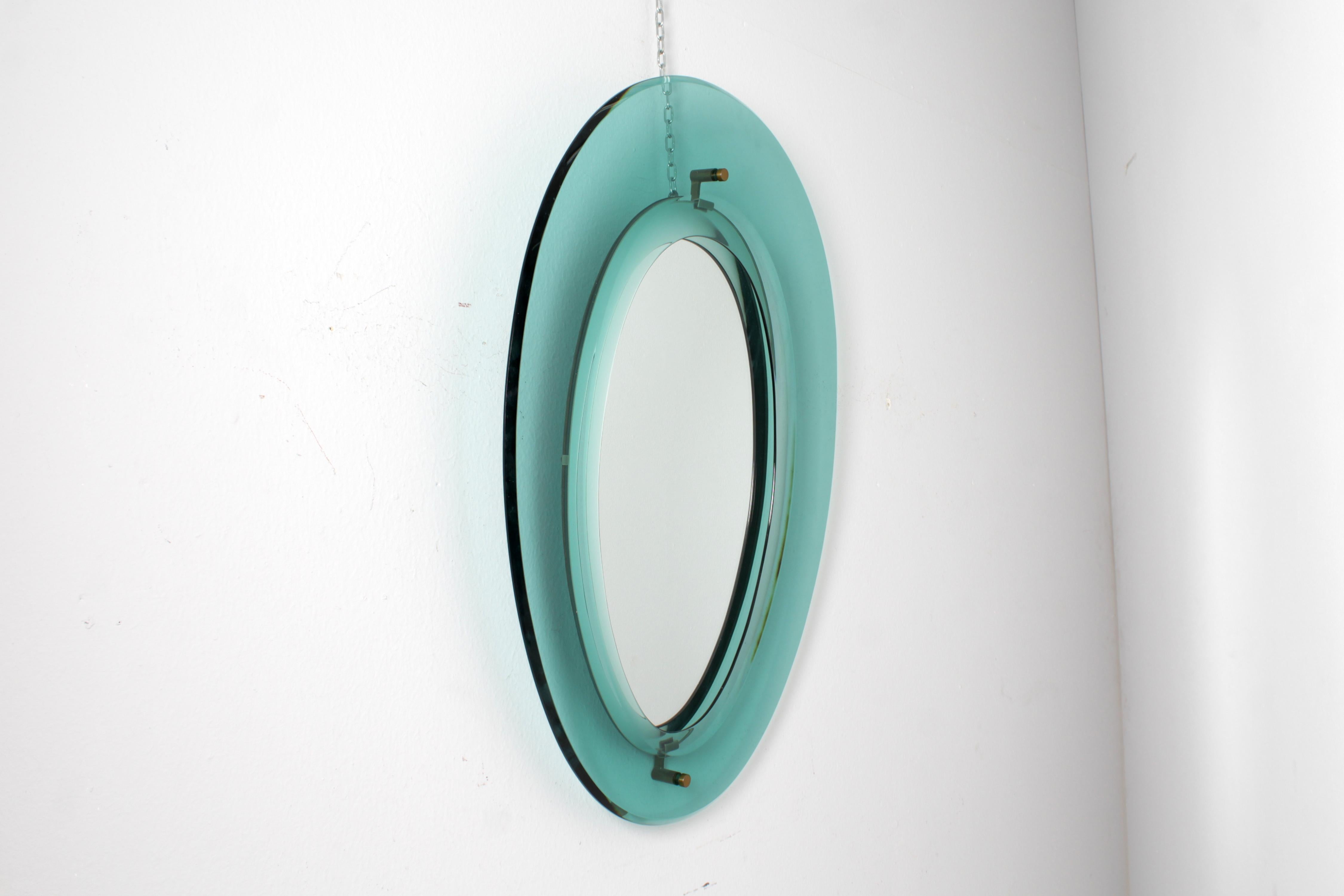 mod. 2085 by Max Ingrand for Fontana Arte Oval Nile Green Glass Mirror Italy 60s 4