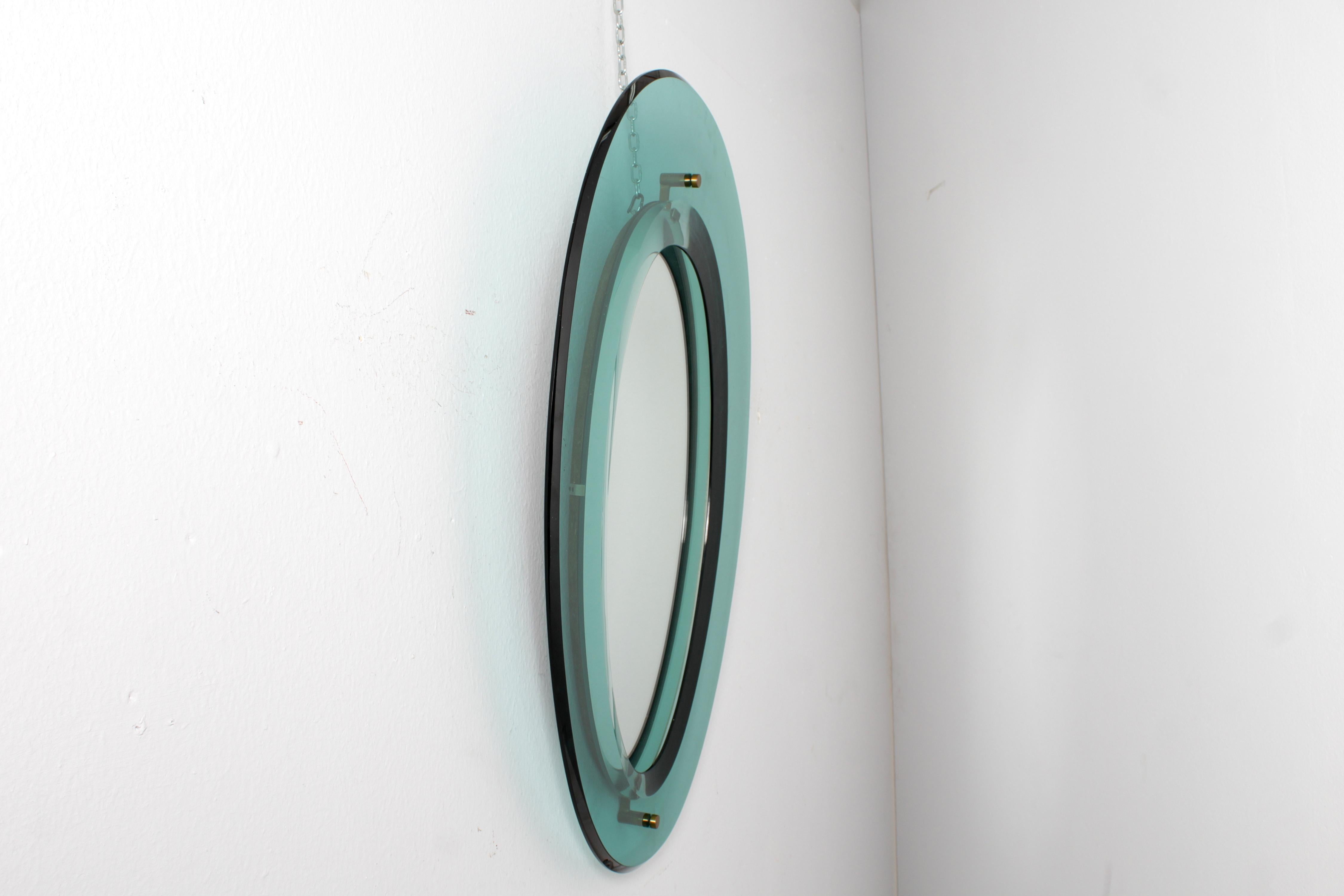 mod. 2085 by Max Ingrand for Fontana Arte Oval Nile Green Glass Mirror Italy 60s 6