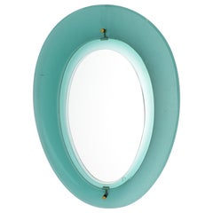mod. 2085 by Max Ingrand for Fontana Arte Oval Nile Green Glass Mirror Italy 60s