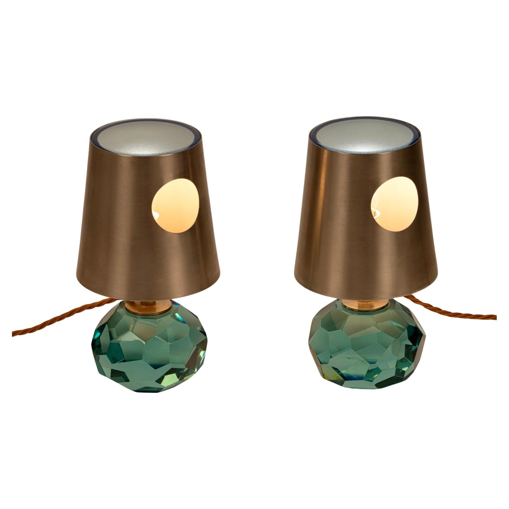 Mod. 2228 Faceted Glass Table Lamps by Max Ingrand for Fontana Arte, Italy