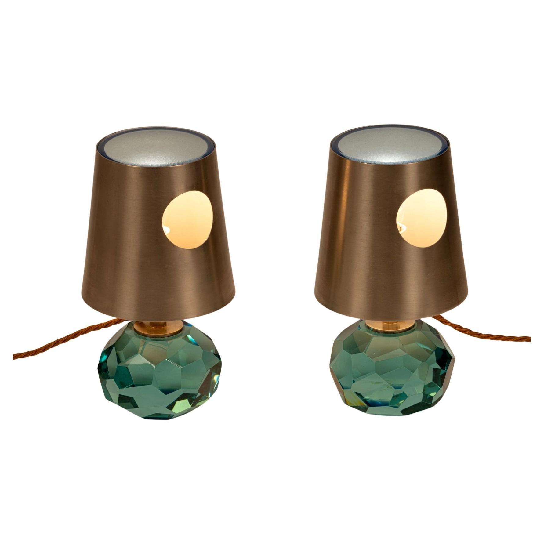 Mod. 2228 Lampade da tavolo in vetro sfaccettato di Max Ingrand per Fontana Arte, Italia