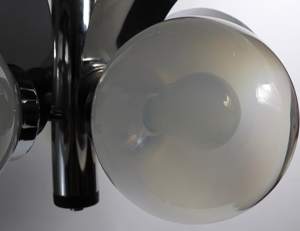 Art Glass Mod 5-Light Chrome and Glass Ball Chandelier For Sale