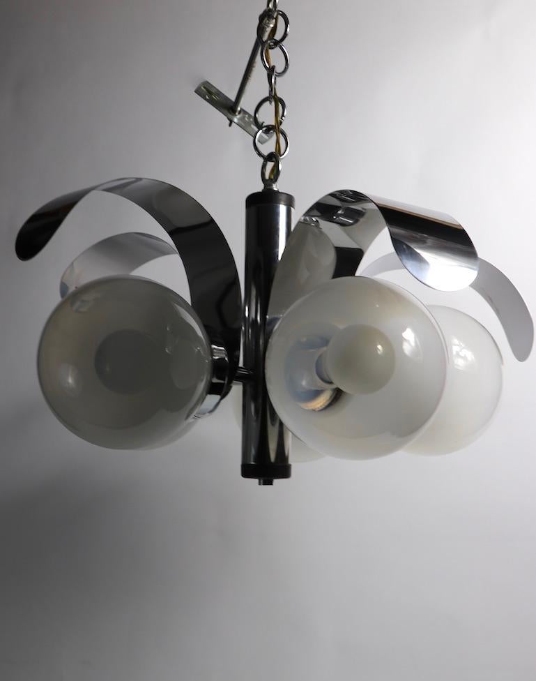 Mod 5-Light Chrome and Glass Ball Chandelier For Sale 1