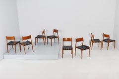 Mod "993" by Toffoloni & Palange for Montina Set of 8 Wood Skai Chairs 60s Italy