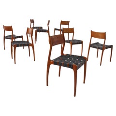 Mod "993" by Toffoloni & Palange for Montina Set of 8 Wood Skai Chairs 60s Italy